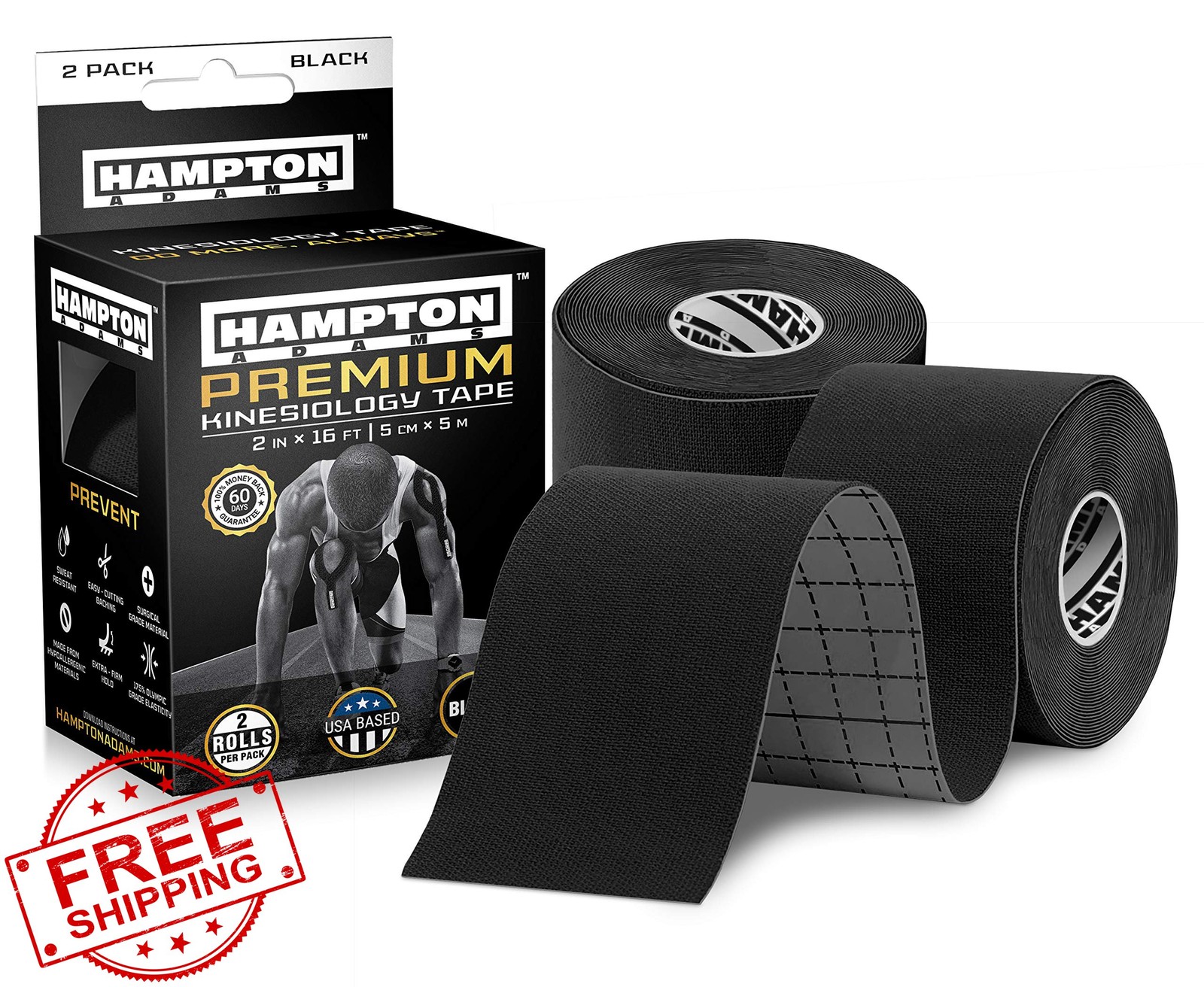Hampton Adams Kinesiology Tape 2-Pack Black Athletic Muscle Support