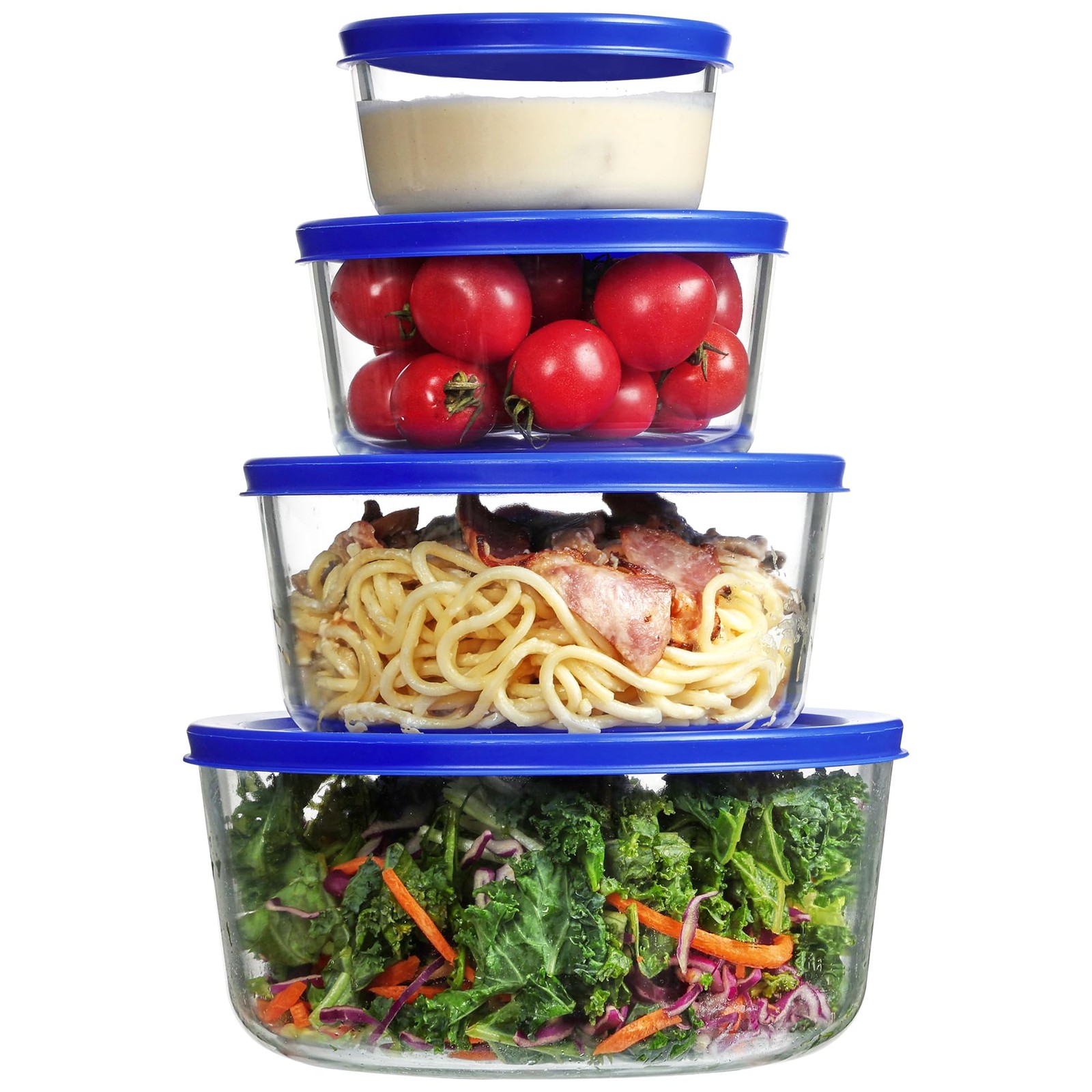 Vtopmart 4 Pack Glass Bowls with Lids 1, 2, 4, 7 Cup, Food Storage Containers...