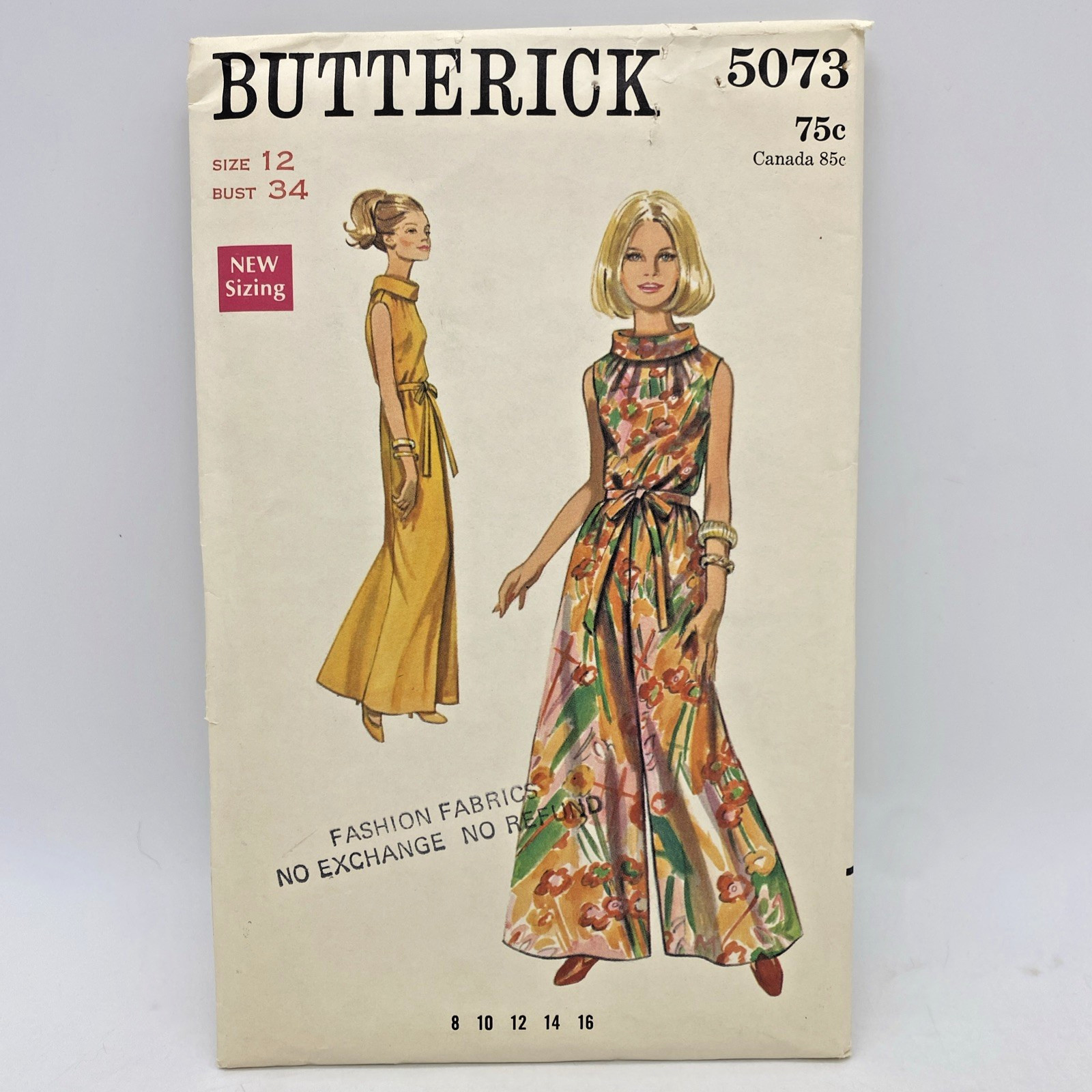 Butterick 5073 Vtg Jumpsuit Evening Culottes Wide Leg Size 12 1960’s UNCUT