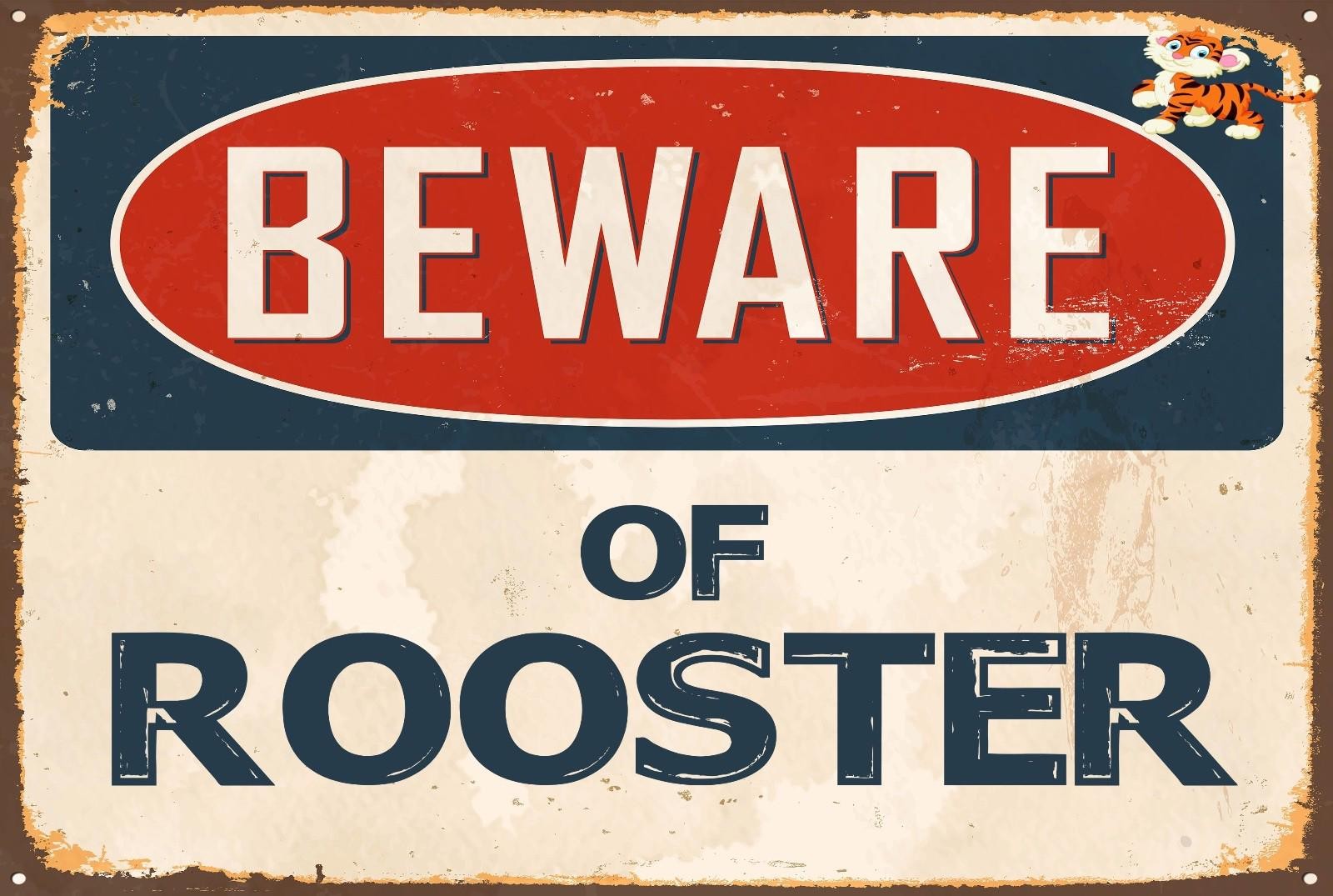 Beware of Rooster Aluminum 8x12 Metal Novelty Vintage Reproduction Danger Sign