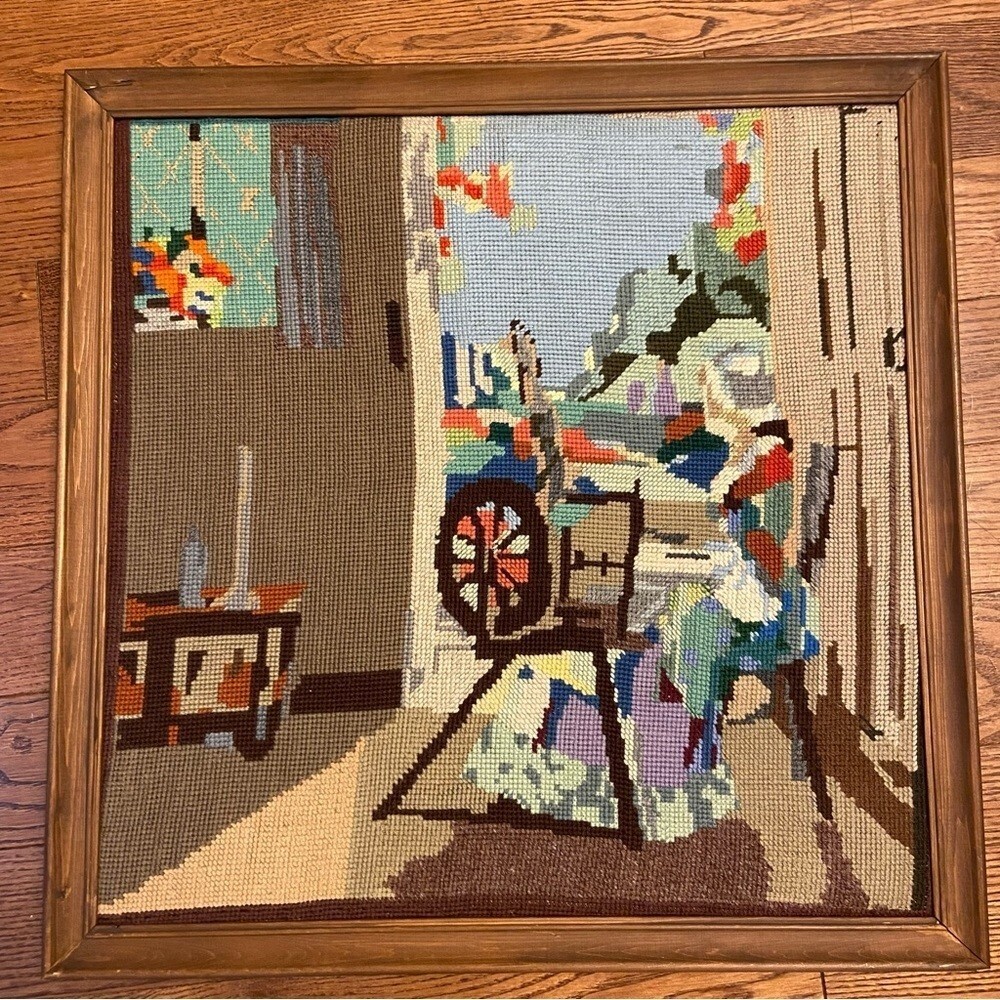 Vintage framed handmade/handcrafted cross-stitch embroidered wall art  work