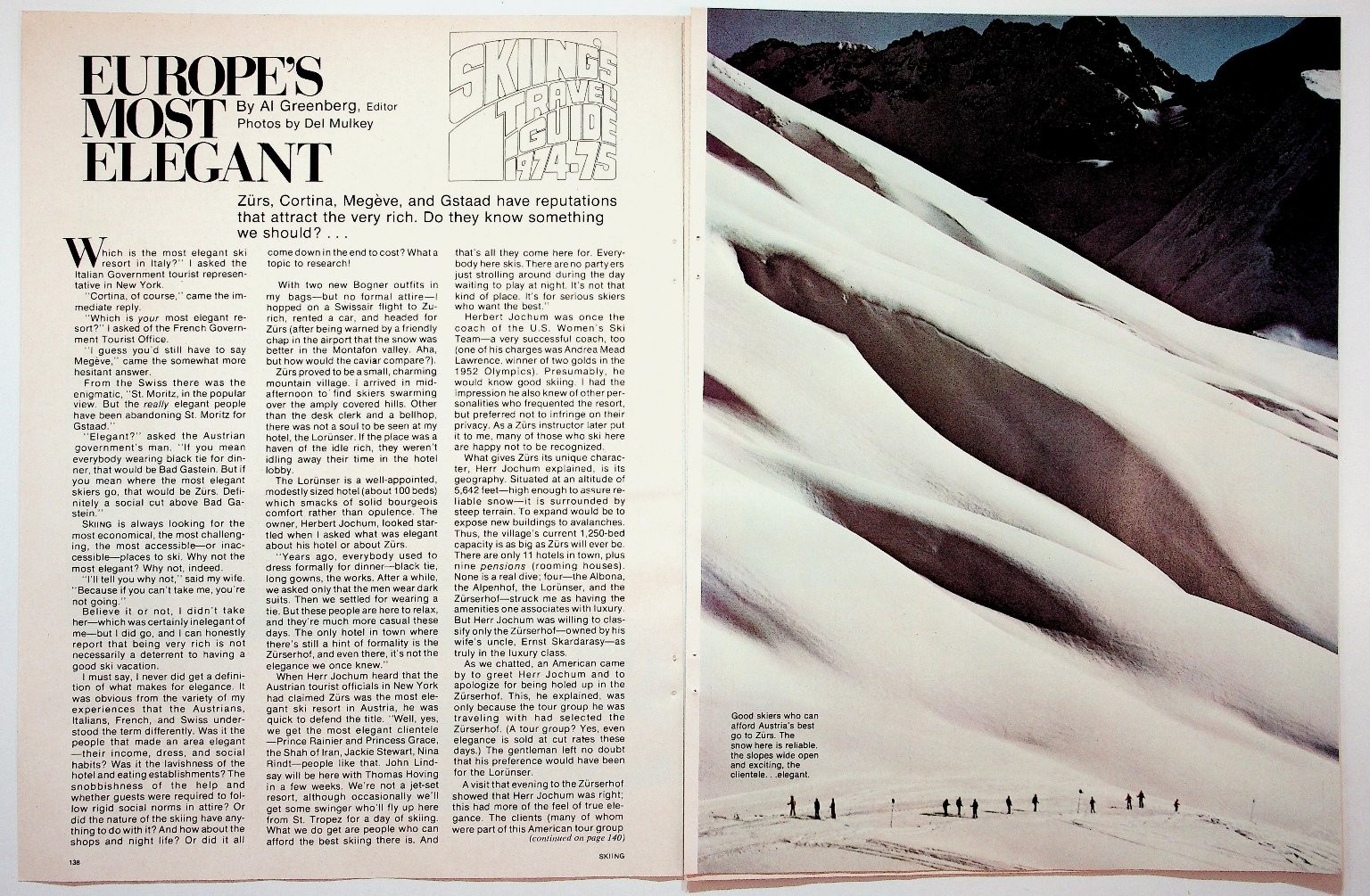 SKIIING Magazine Europe's Most Elegant Travel Guide Article 1974 Vintage Print
