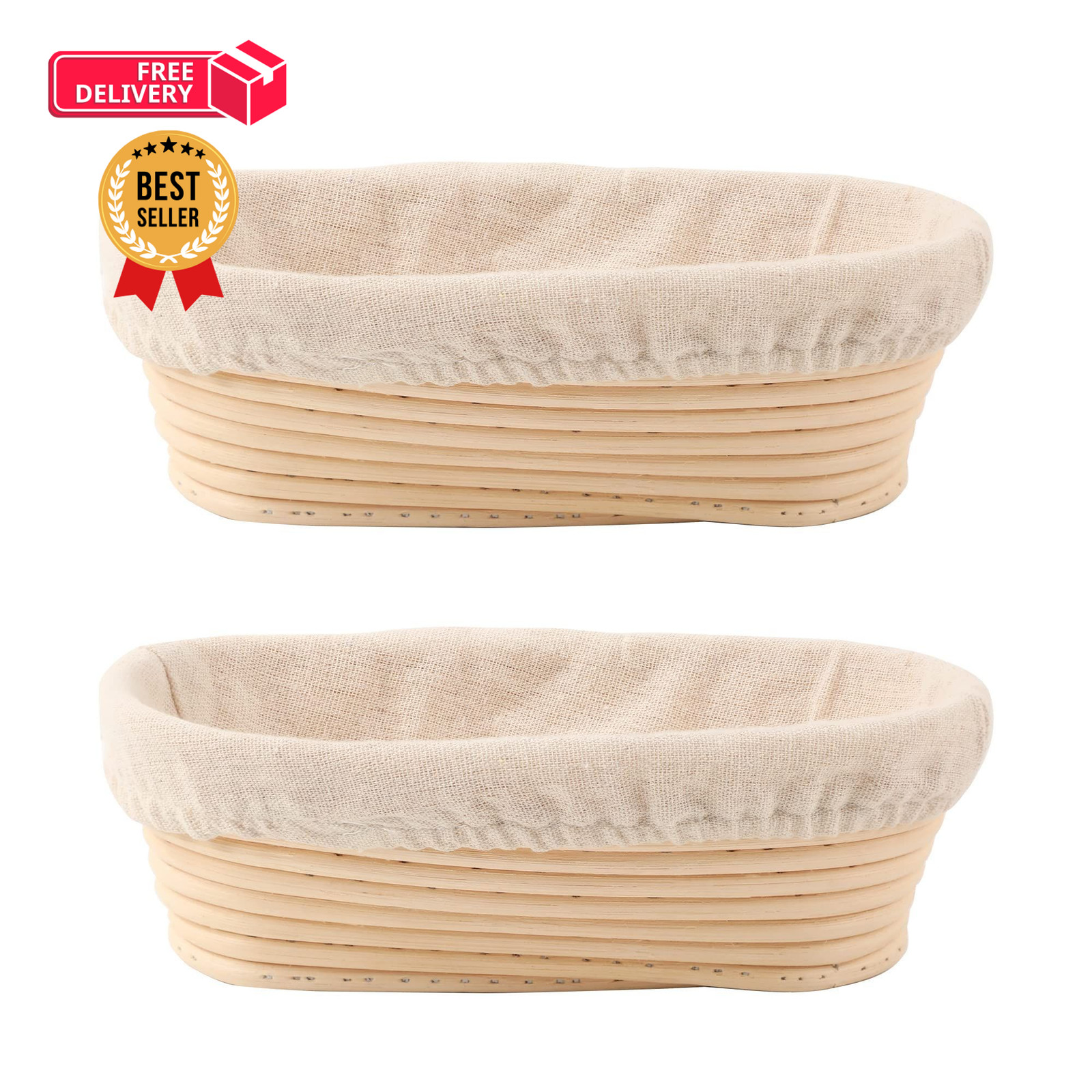 DOYOLLA Bread Proofing Baskets Set of 2 10 inch Oval Shaped 10 inch, Beige 
