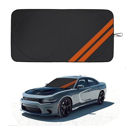 Front Windshield Sun Shade Fit for Dodge Charger Challenger Black Orange