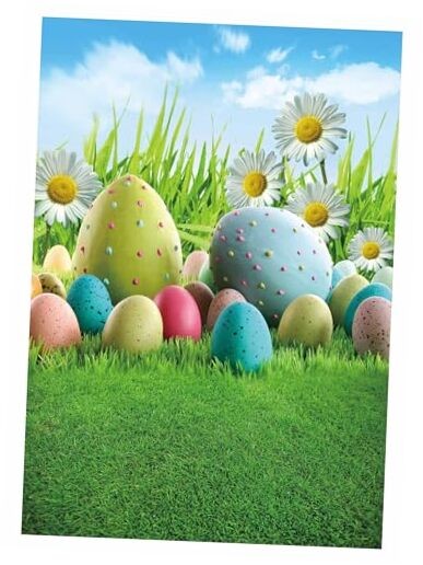  59" x 82" Spring Easter Backdrop Sunny Day Meadow Flowers Colorful 59 x 82 in