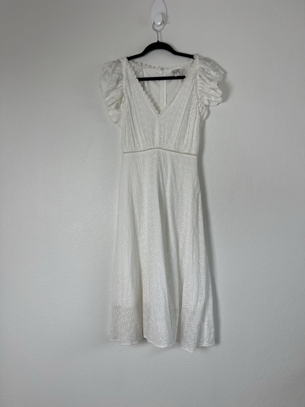 Blue Rain White Eyelet Lace Sun Dress Cotton Bridal Midi Cottagecore Small