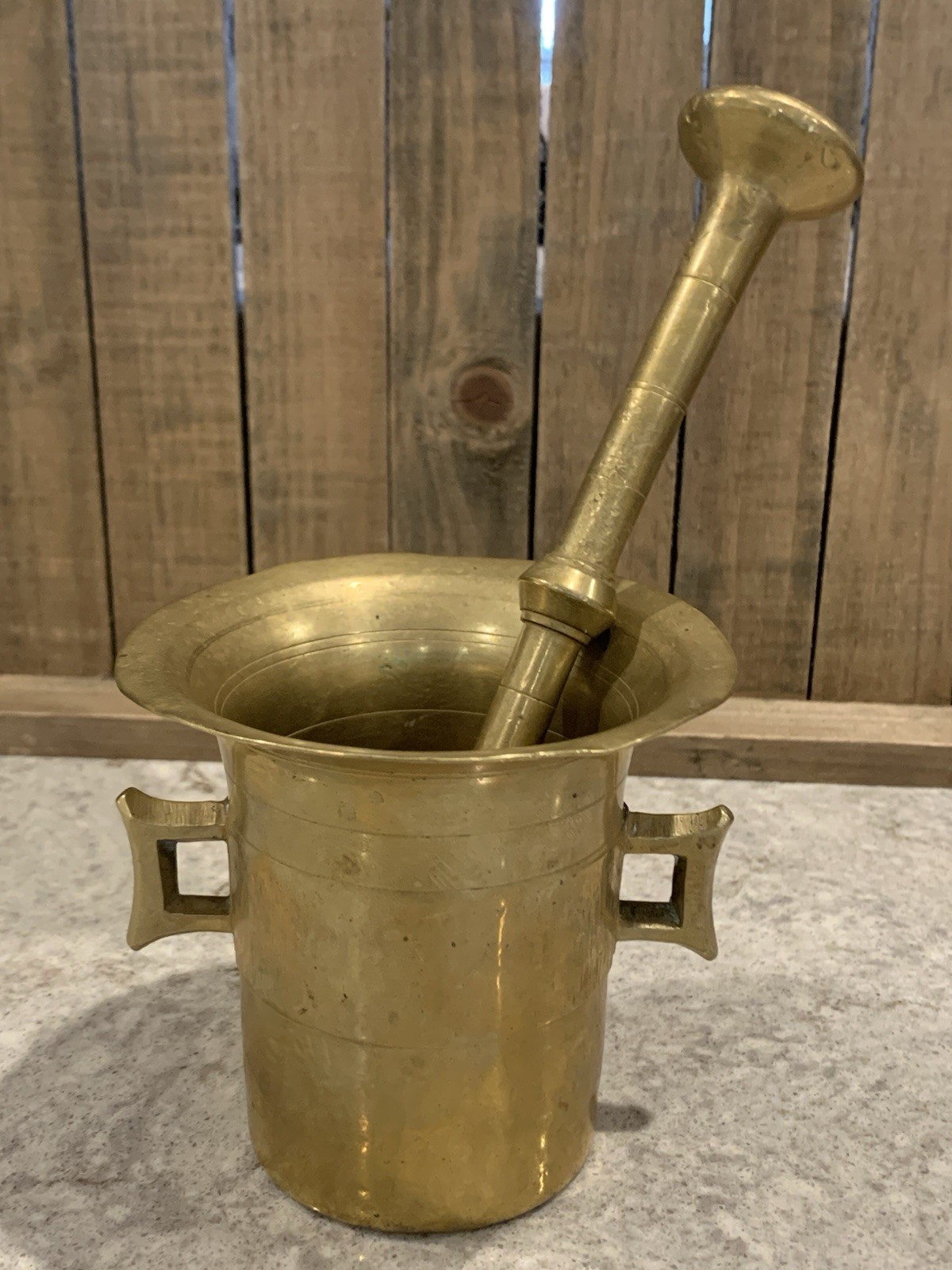 Antique Vintage Brass Mortar & Pestle #5 Heavy Solid Pharmacy Apothecary