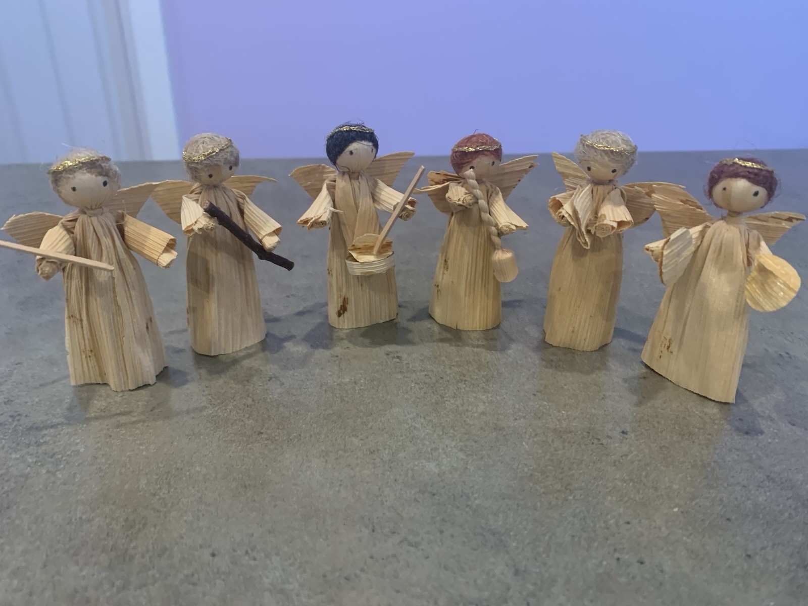 6 VintageCorn Husk Christmas Angel Ornaments 3'' Tall