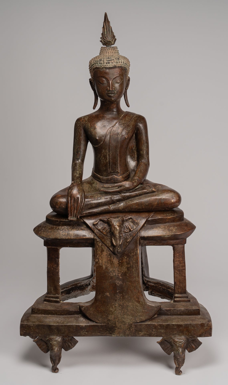 Antique Thai Style Chiang Rung Seated Enlightenment Buddha Statue - 104cm/42"