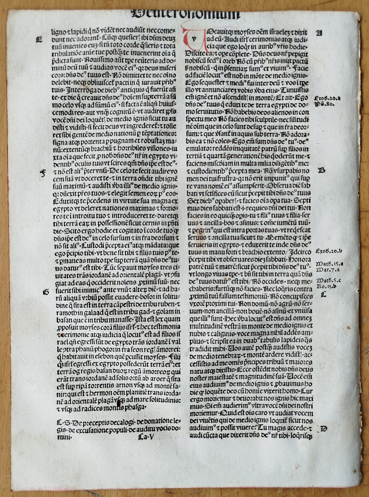Deuteronomium - Original Incunable Leaf Biblia latina Amerbach Basel - 1491