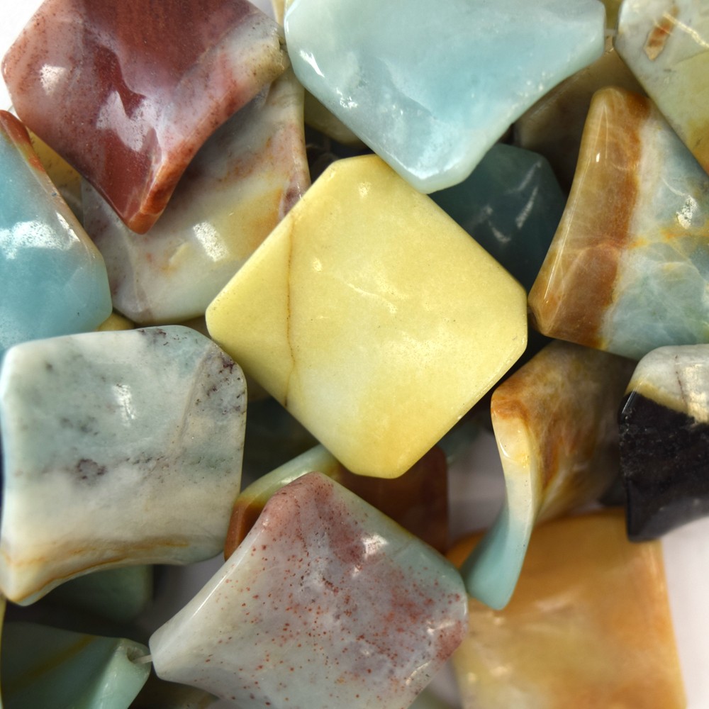 37mm twist multicolor amazonite diamond shape beads 15.5" strand