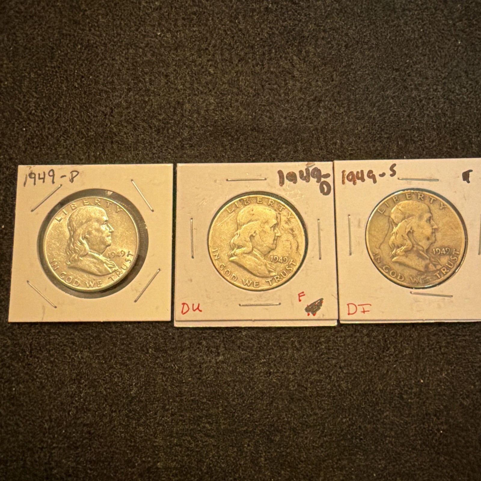 1949 P, D, And S Mint Walking Liberty Dollars. 90% Silver.  1.085 Oz Silver