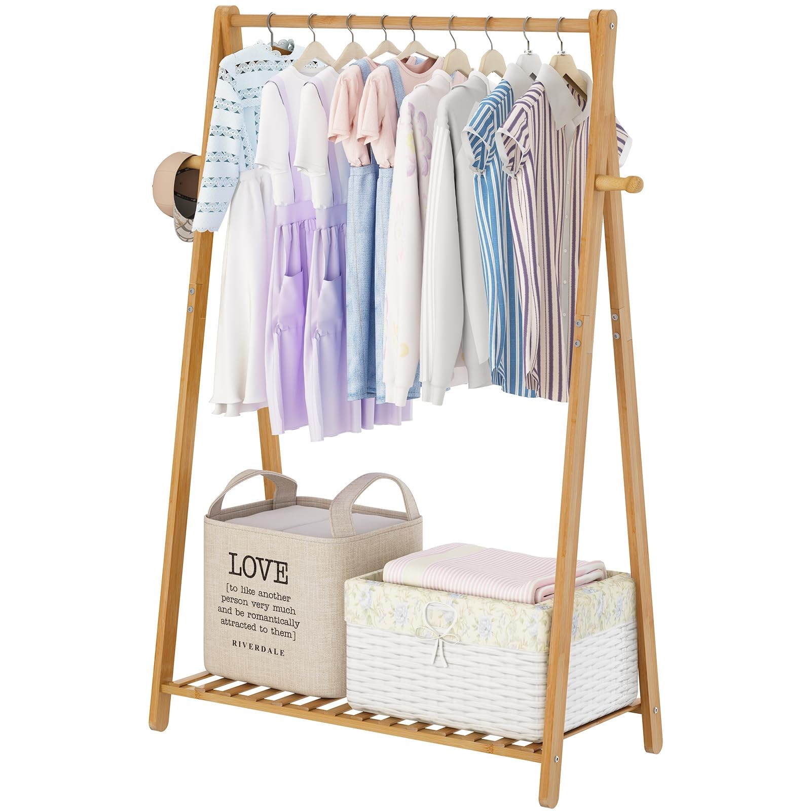 COOGOU Small Clothes Hanging 1 Tiers Bamboo Rack, Natural 