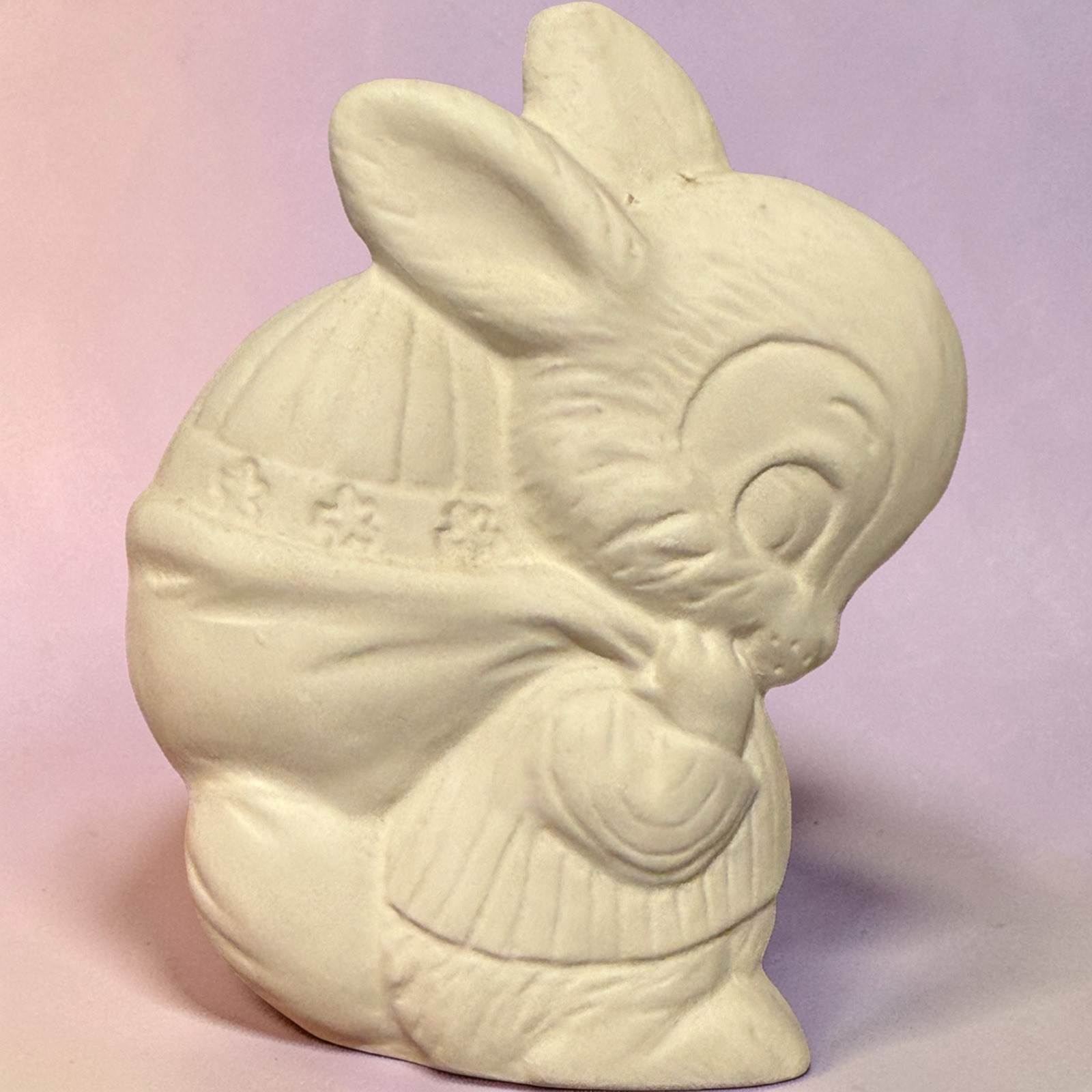 #4A Ceramic Bisque Bunny with Egg Figurine – Ready to Paint – Easter Craft Decor