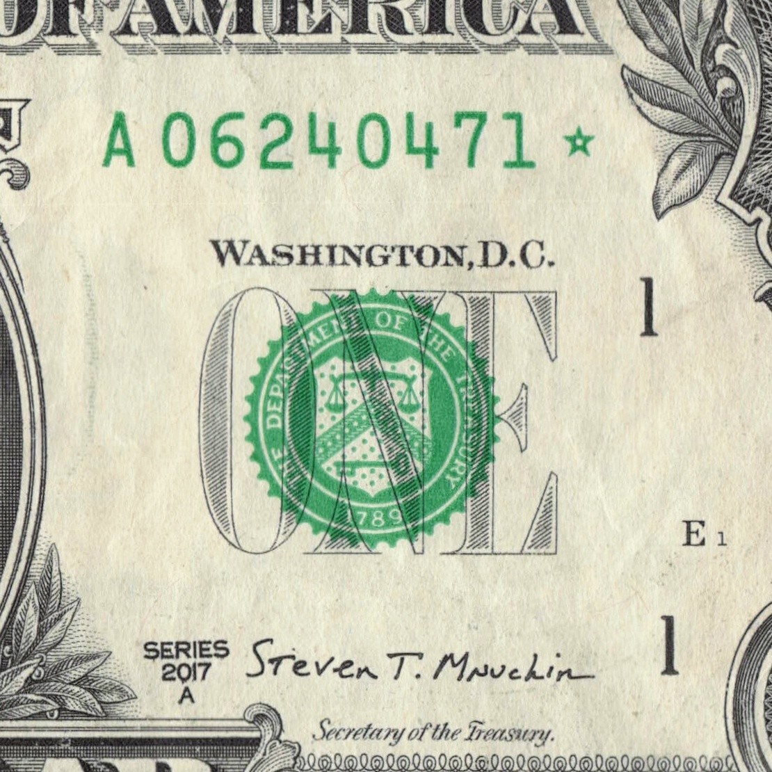 Series 2017A Star Note A Boston 3.2 M Pack Run DC $1 Dollar Bill  A06240471*