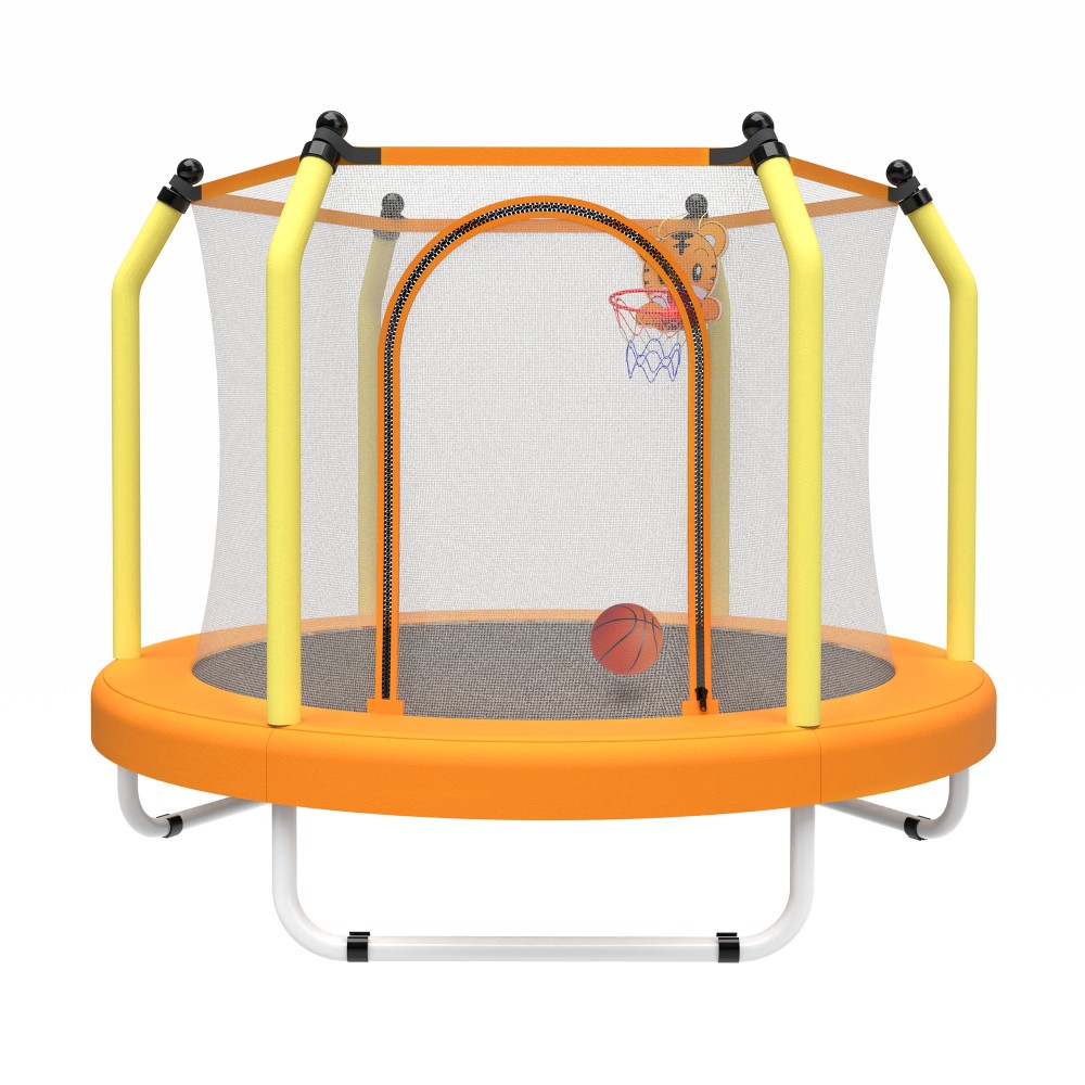 55'' Kids Trampoline with Basketball Hoop, Safety Net, ASTM Certified