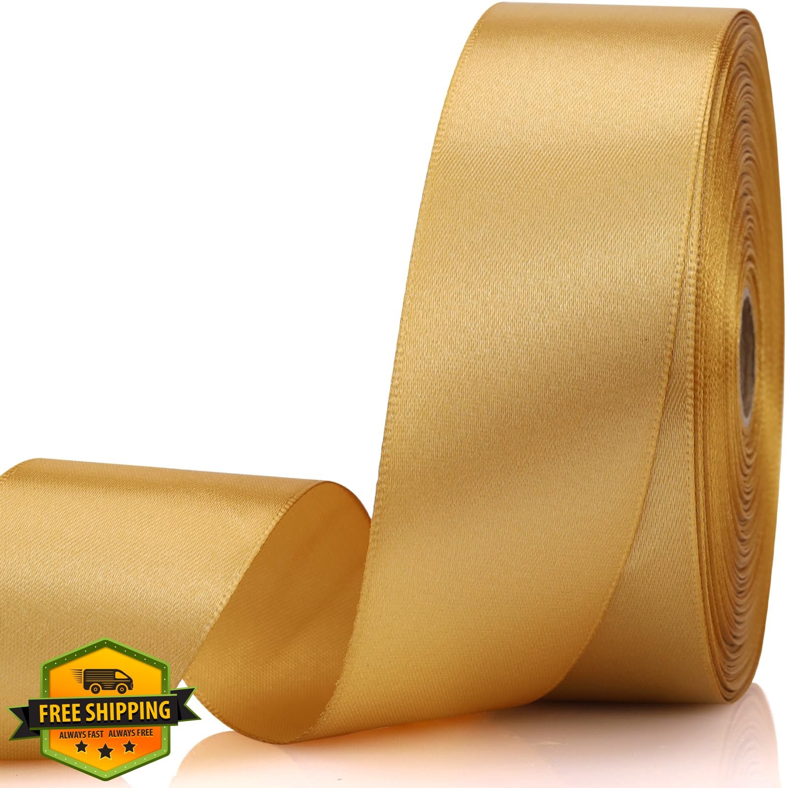 NISDOCF Champagne Gold Satin Ribbon 1.5" 60 Yards Solid Gift Craft
