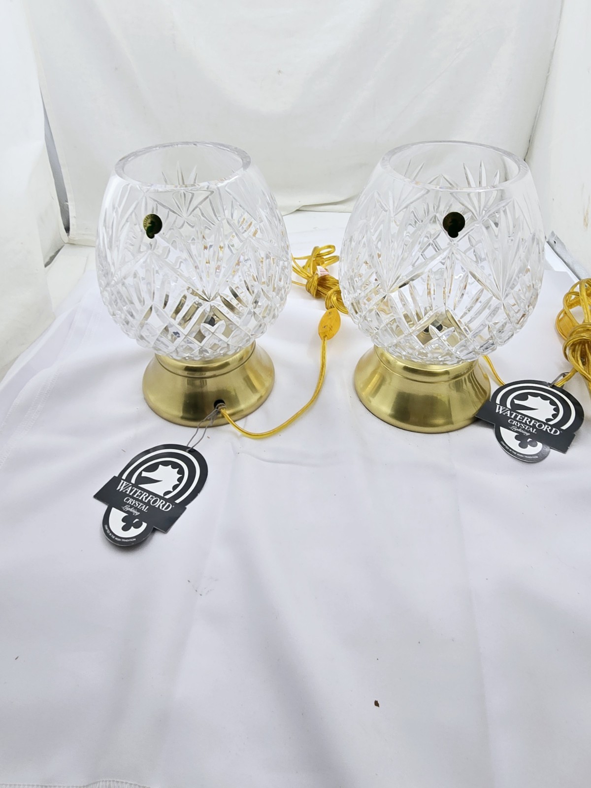 2 Waterford Roan Crystal Hurricane Lamps RARE