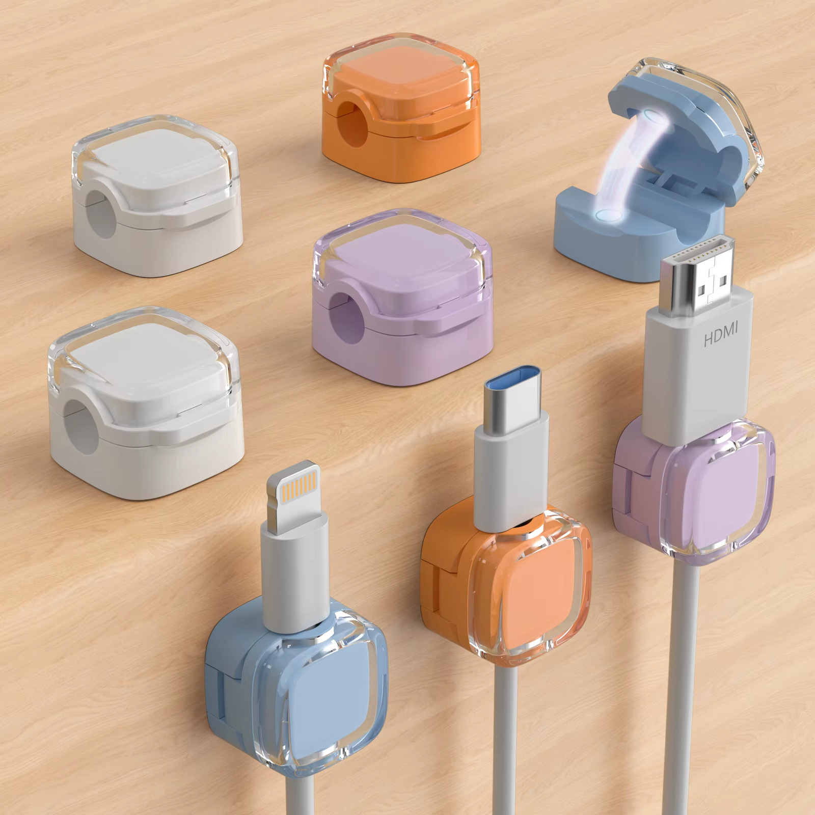 8-Piece Set of Color Magnetic Charger Office Desk Cable Clip, Sunlight Colored U