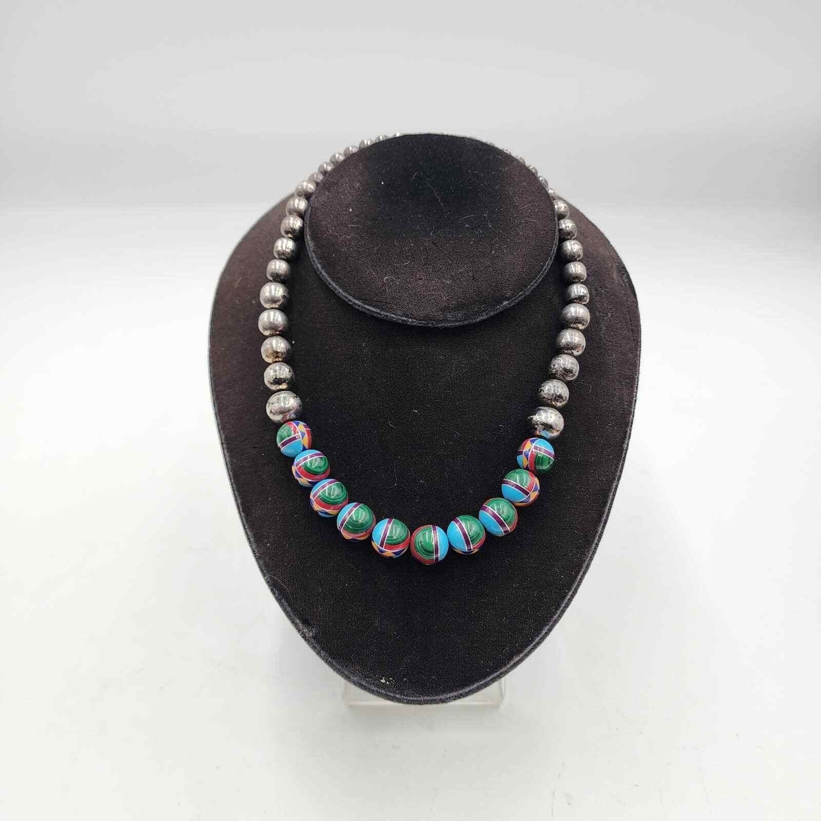 Native American Zuni Sterling Silver Beaded Vintage Necklace