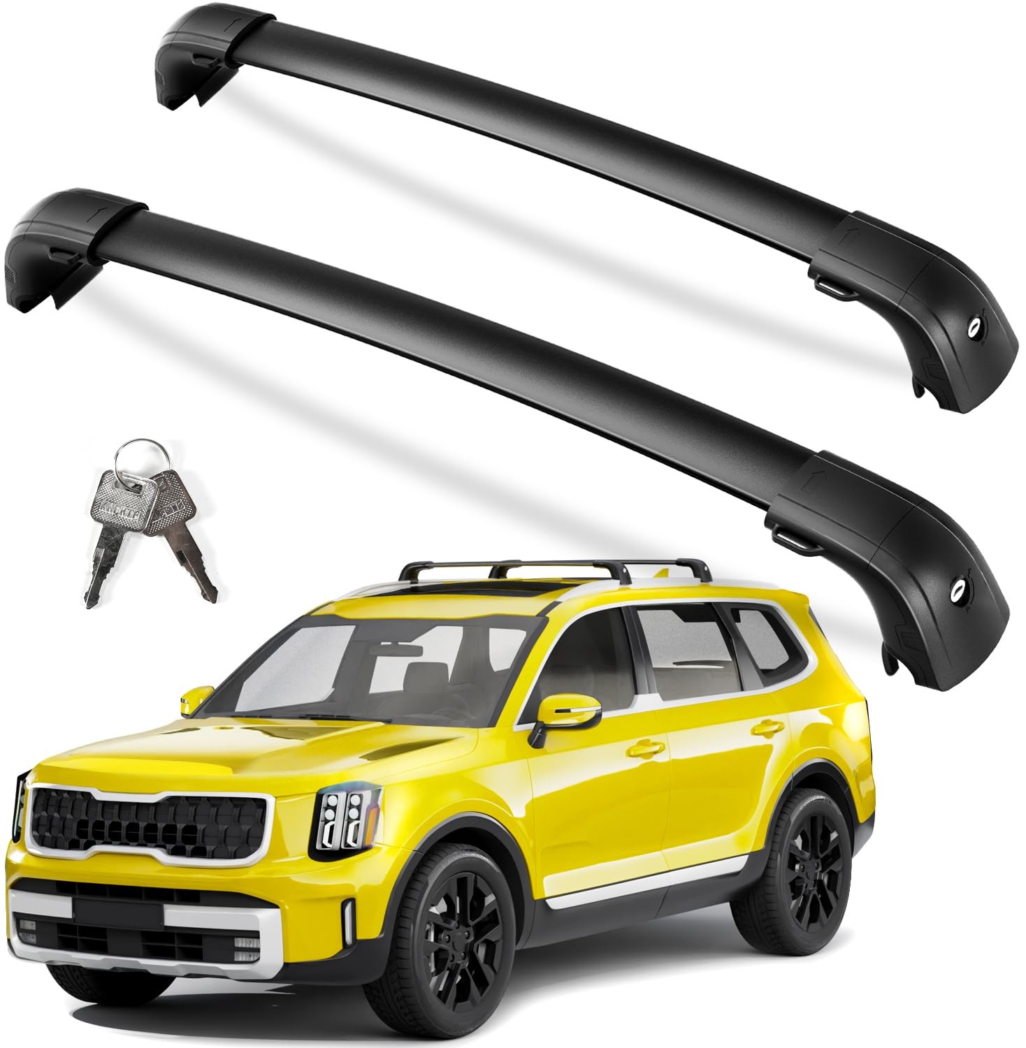 Roof Rack Cross Bars 220lbs Lockable Aluminum Rails Telluride 19-26 2019-2026