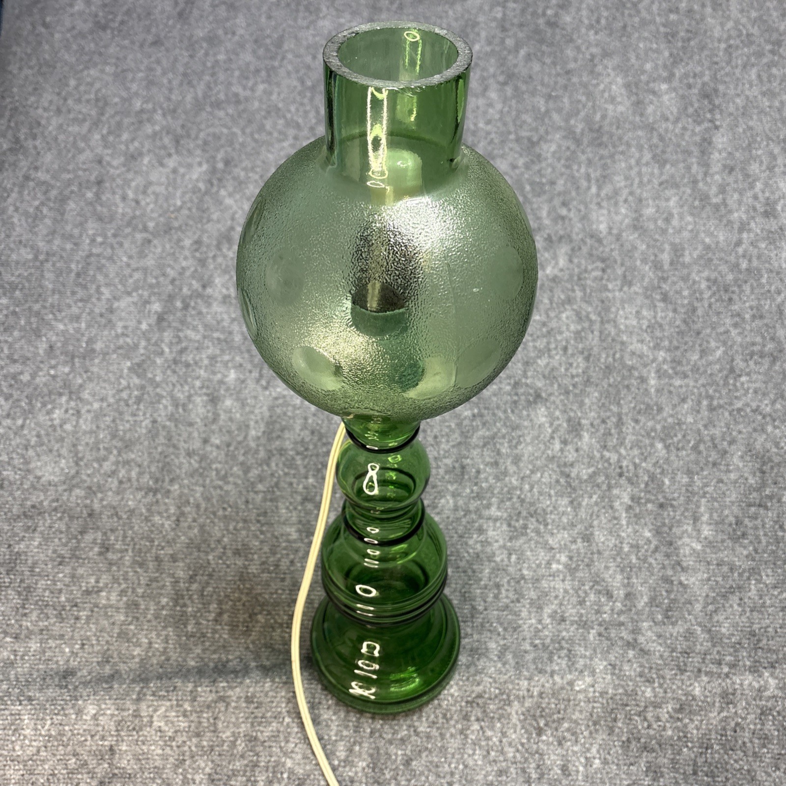 Vtg 90s Green Glass Oil Globe Lamp Italian Wine Glass By Cevin Homemade 18" Rare