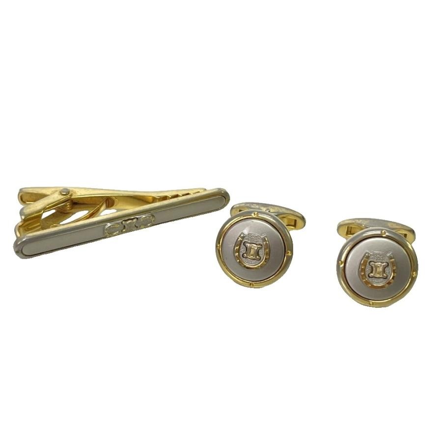 CELINE Tie Pin Cufflinks Set Gold Business