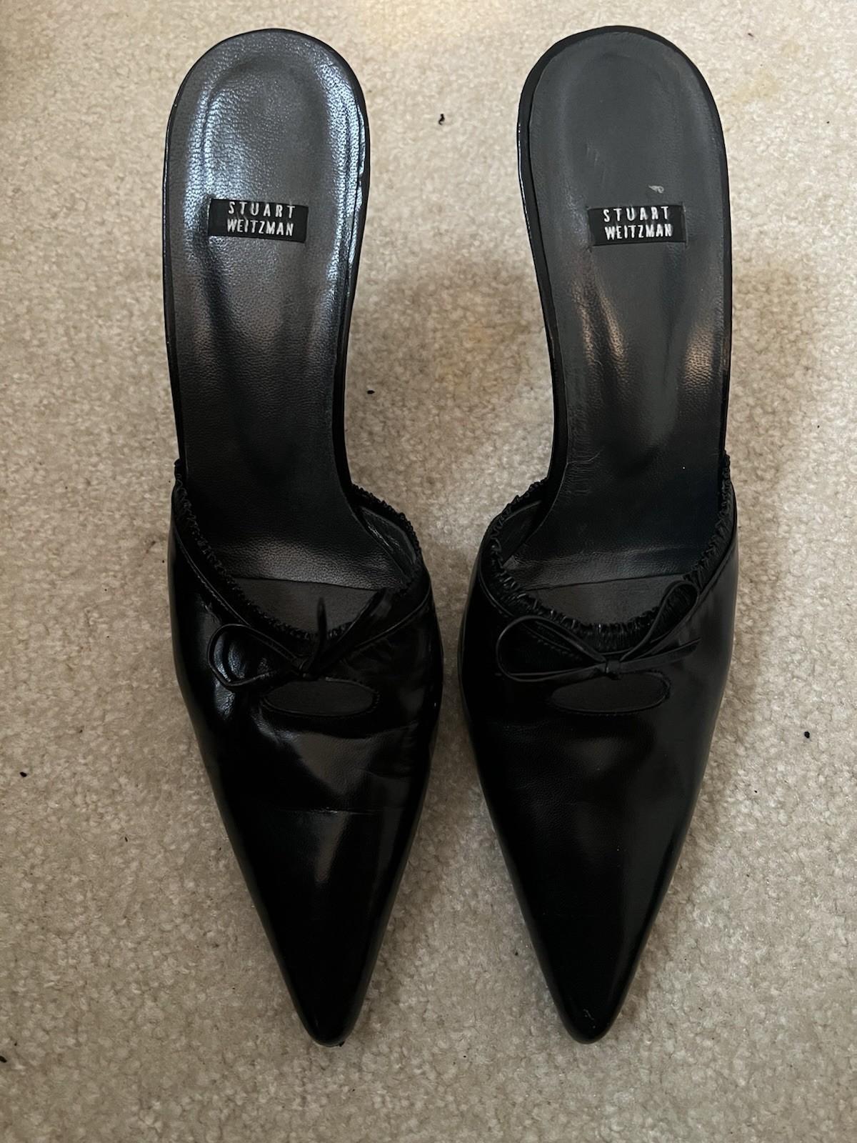 Stuart Weitzman Black Leather Slide Heels Size 9B