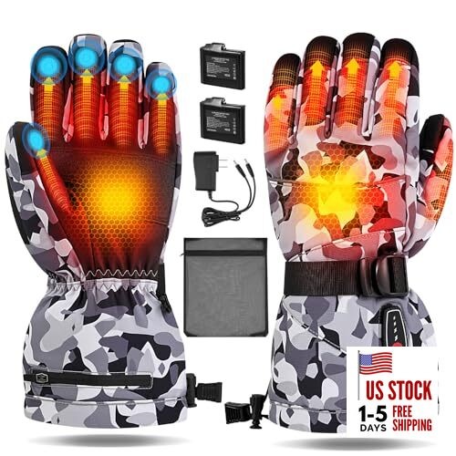 Heated Gloves for Men&Women, 5-Temp Settings Rechargeable with Large Camouflage