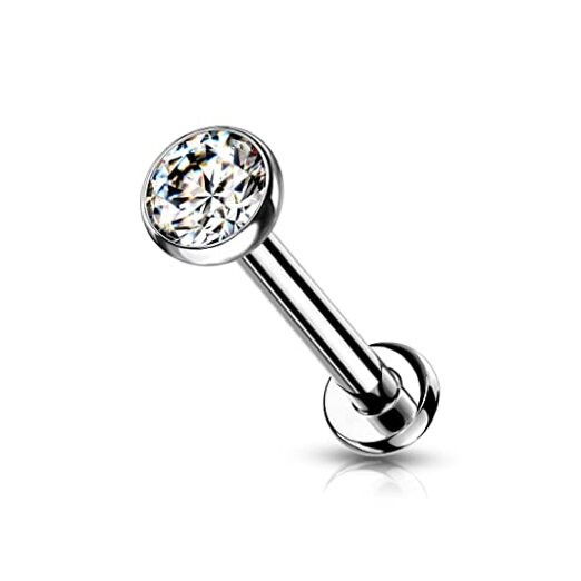 20GA Petite 8mm Barbell Implant Grade Titanium Threadless Push-in 2mm Crystal
