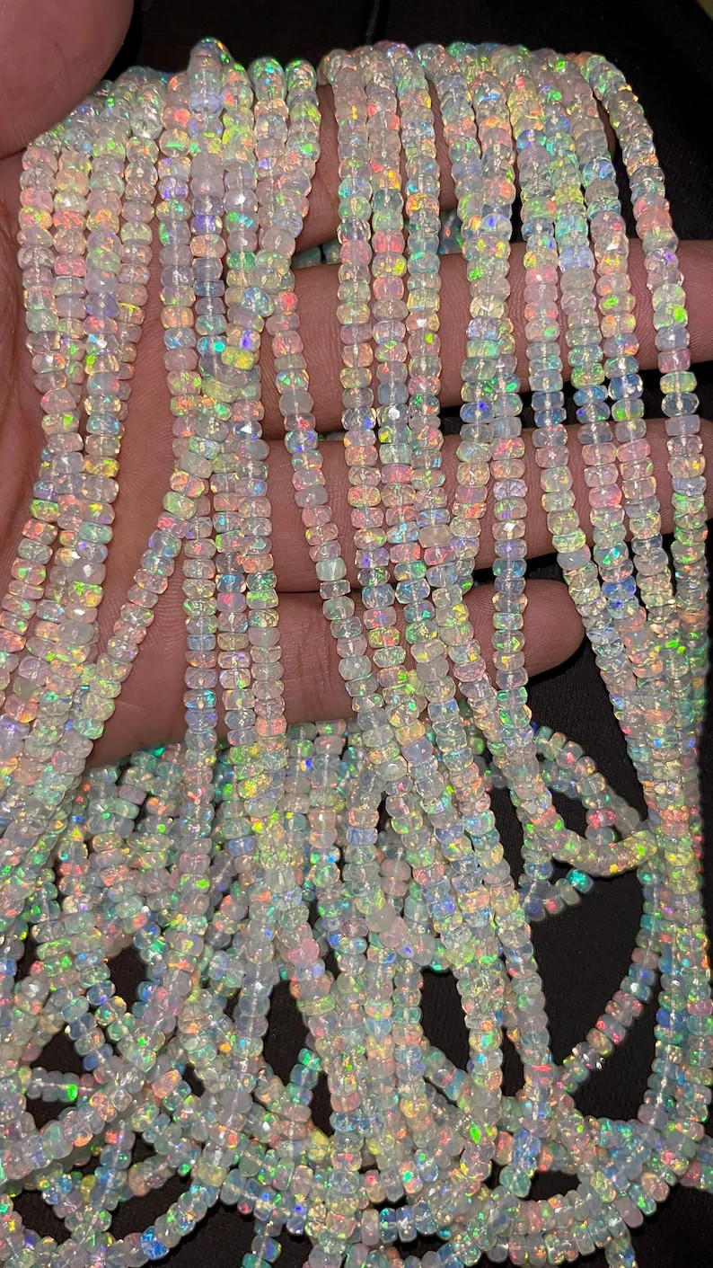 AAA+ Natural Ethiopian Opal Faceted Rondelle Beads 3-5mm Opal Faceted Beads