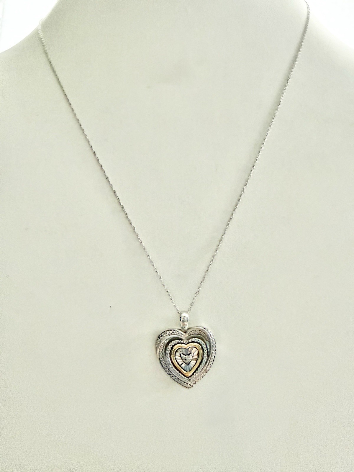 Midas Sterling & 10k Gold W/Genuine Diamonds Heart Pendant 18” Necklace 2.25g