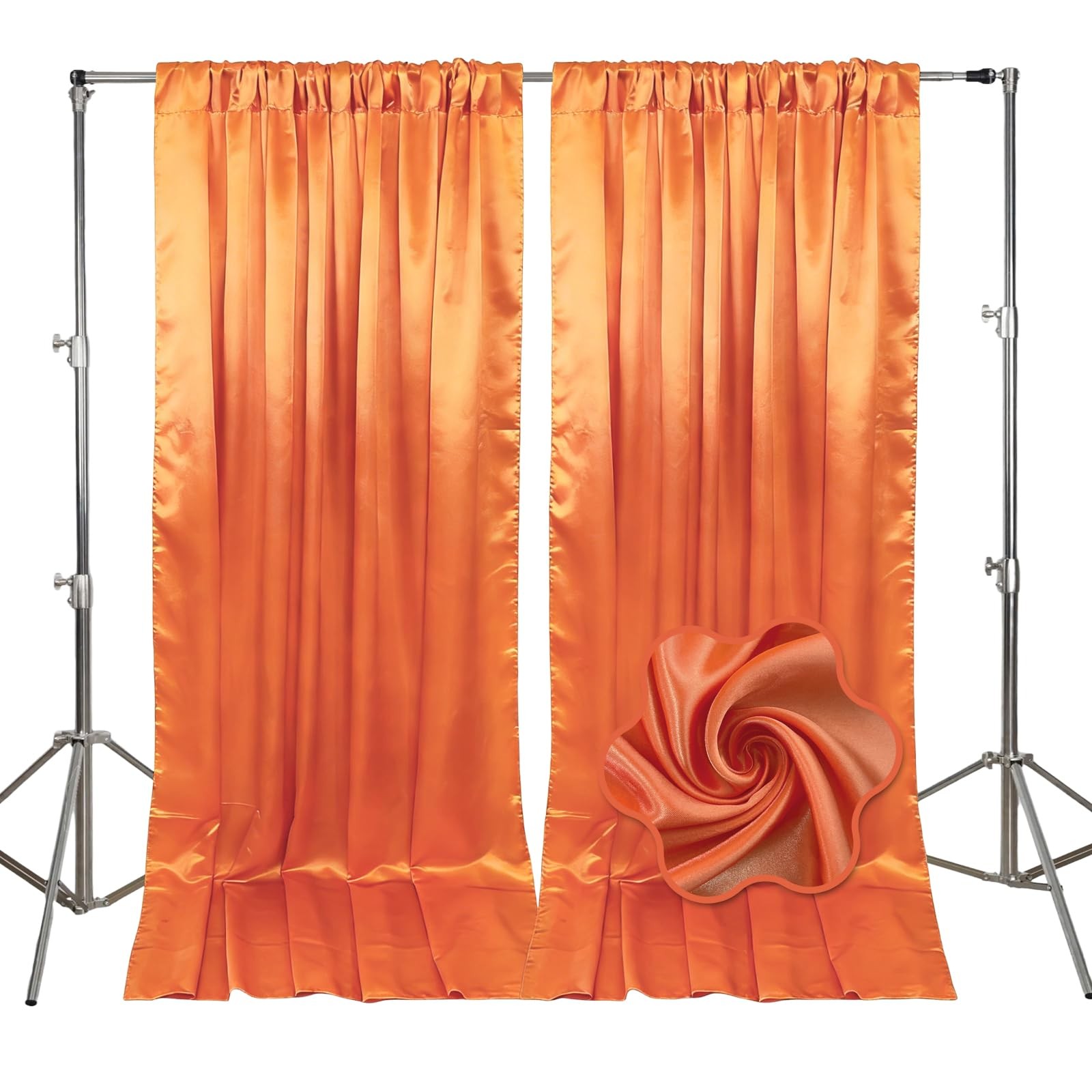 10x7 Ft Orange Yellow Backdrop Curtains Fabric Satin Photo Drapes Party 2 PCS