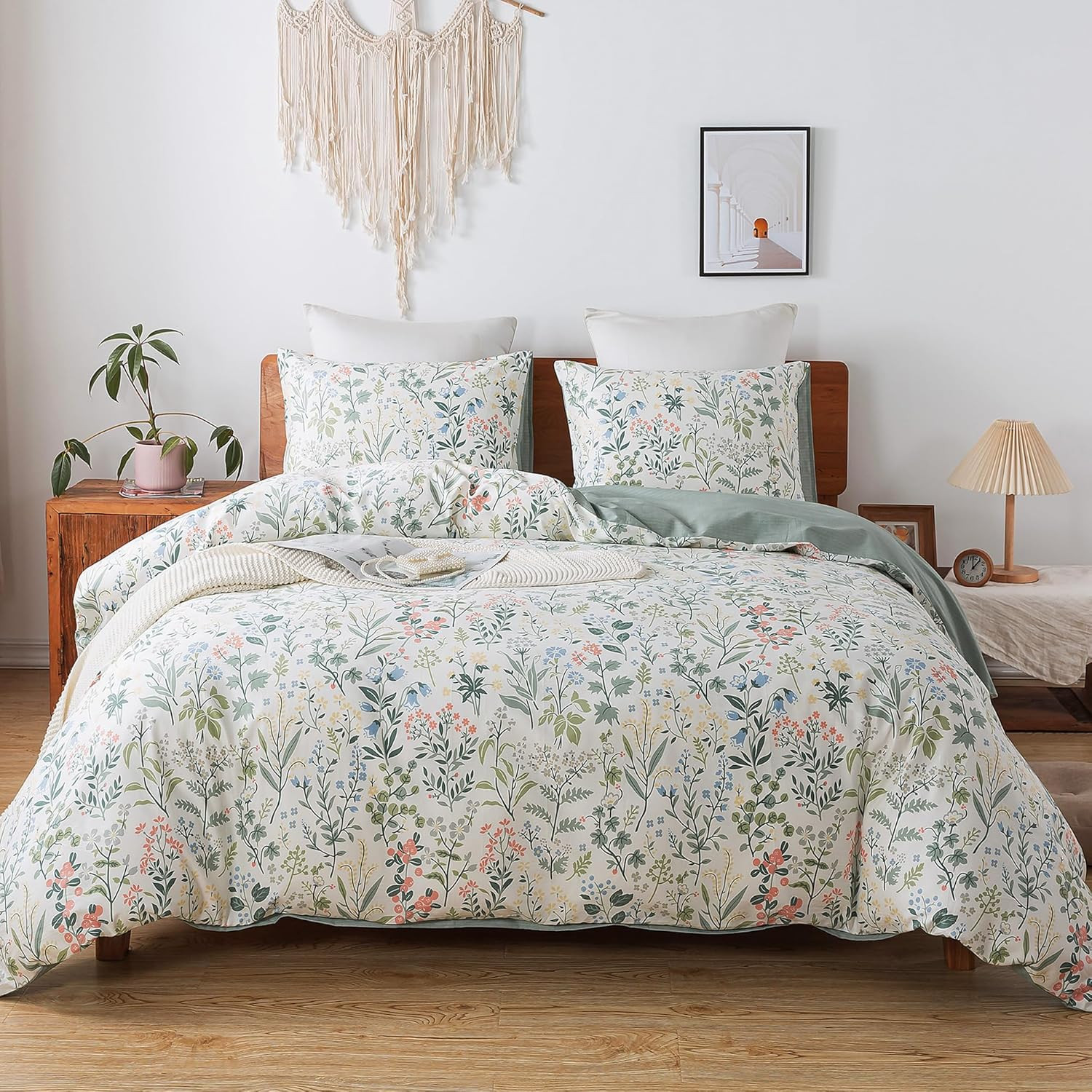 King Size 100% Cotton Floral Breathable Duvet Cover with Zipper Closure & Corner