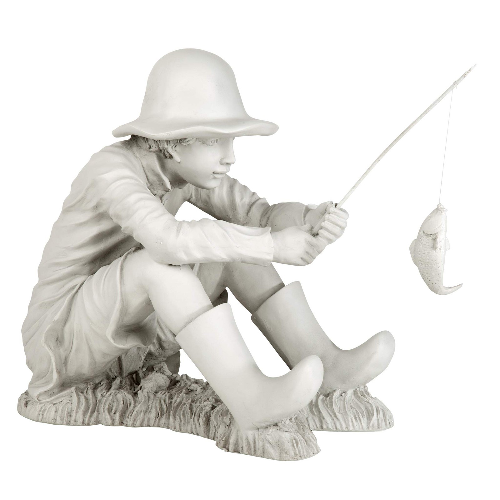 Design Toscano Gone Fishing Fisherman Boy Garden Statue, 17" Tall, Cast Stone