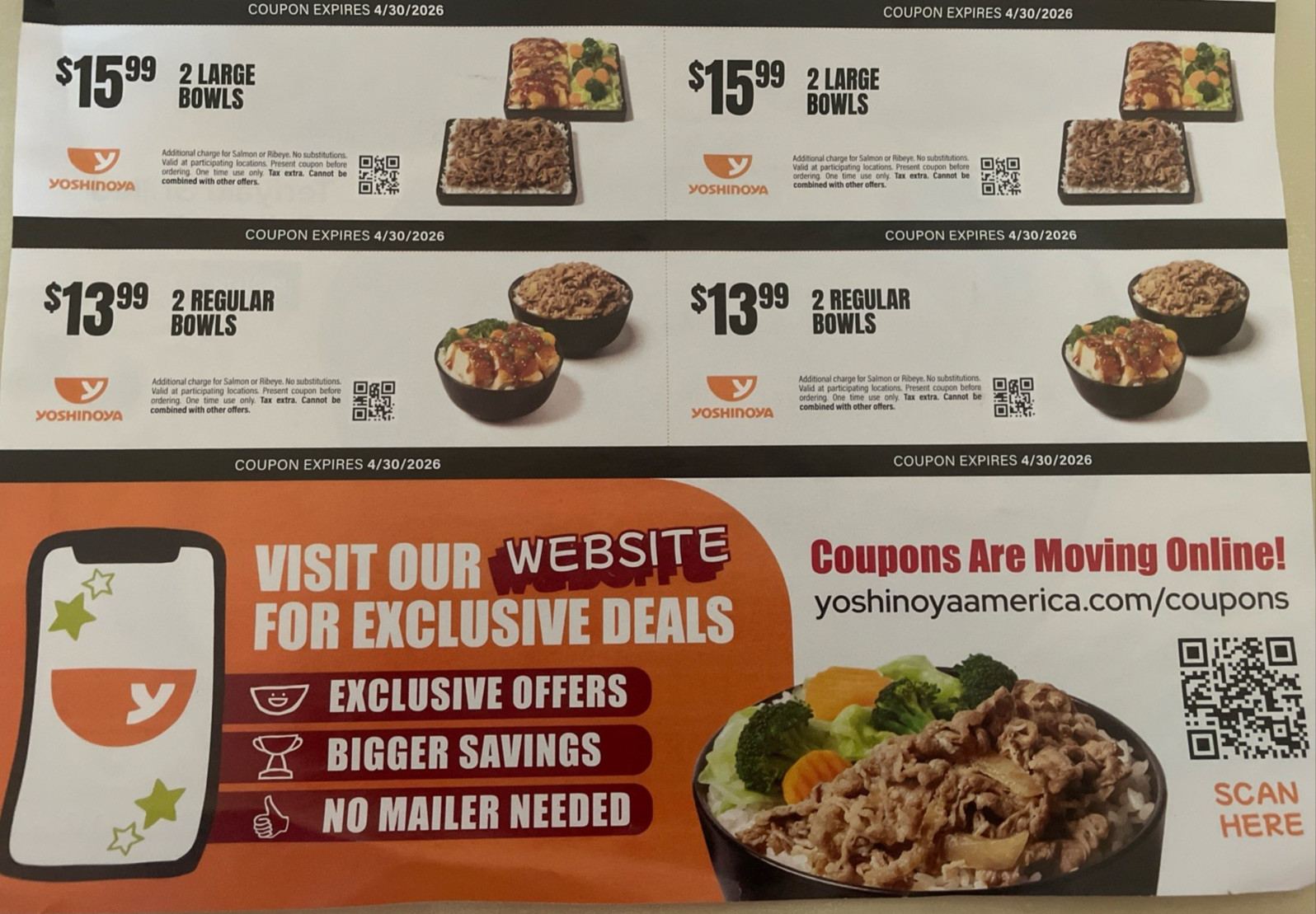 Yoshinoya Coupons Expires 4/30/2026