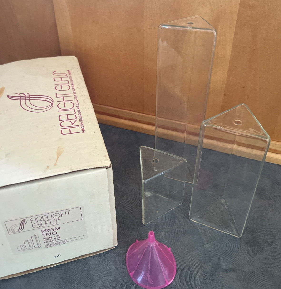 Firelight Glass Prism Hand Blown Glass Set Of  3 Oil Candle Lamp - 3" - 6" - 9"