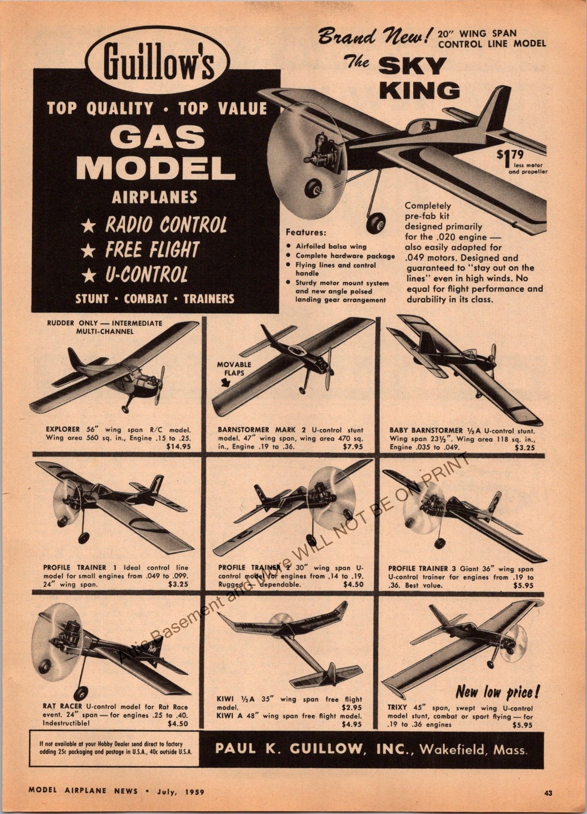 Guillows Sky King RC Airplanes Print Ad 1959 Wall Decor Ephemera Kiwi Rat Racer
