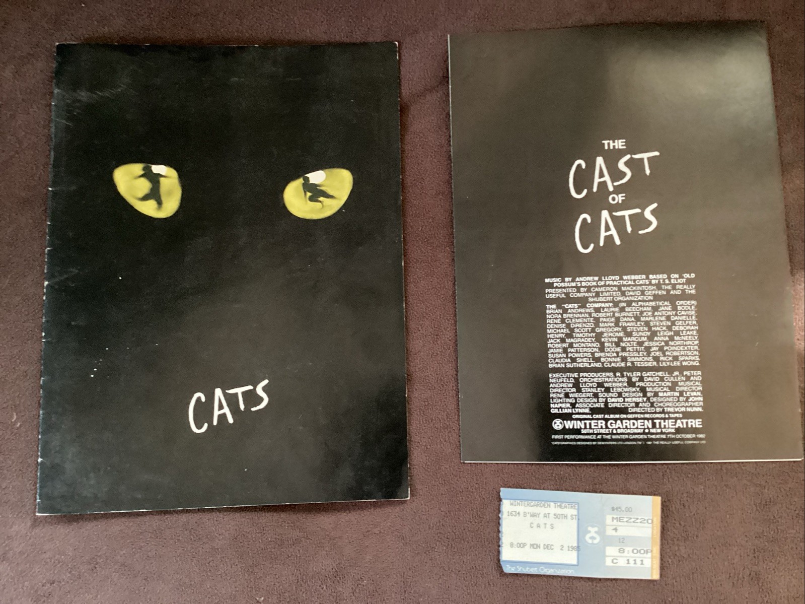 CATS 1985 Broadway Musical Program Winter Garden Program w/Insert & Ticket Stub