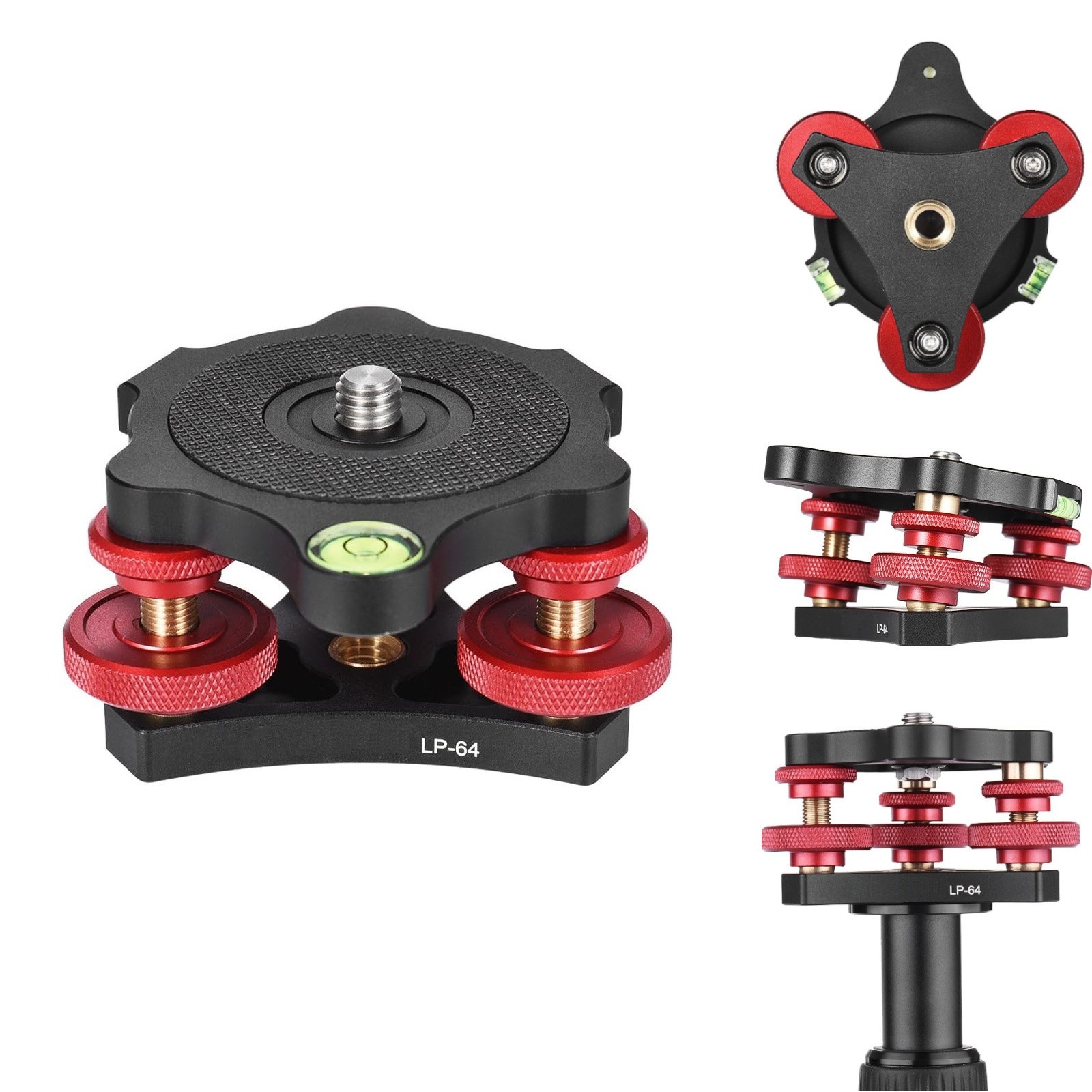 +/- 5°  Precision Adjustment Photography Tripod Leveler Tri-Wheel Leveling Head