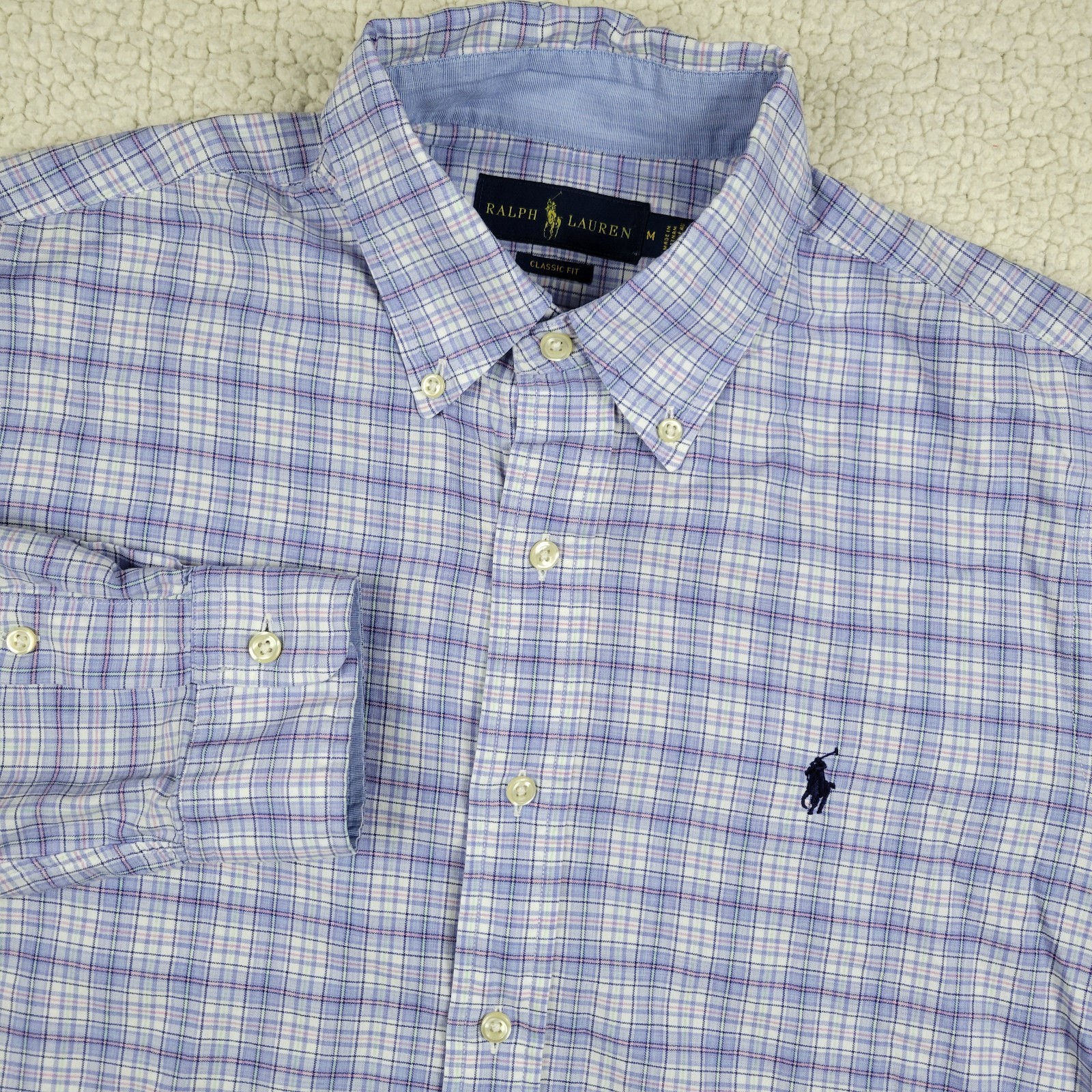 Polo Ralph Lauren Button Down Shirt M Blue Plaid Classic Fit Pony
