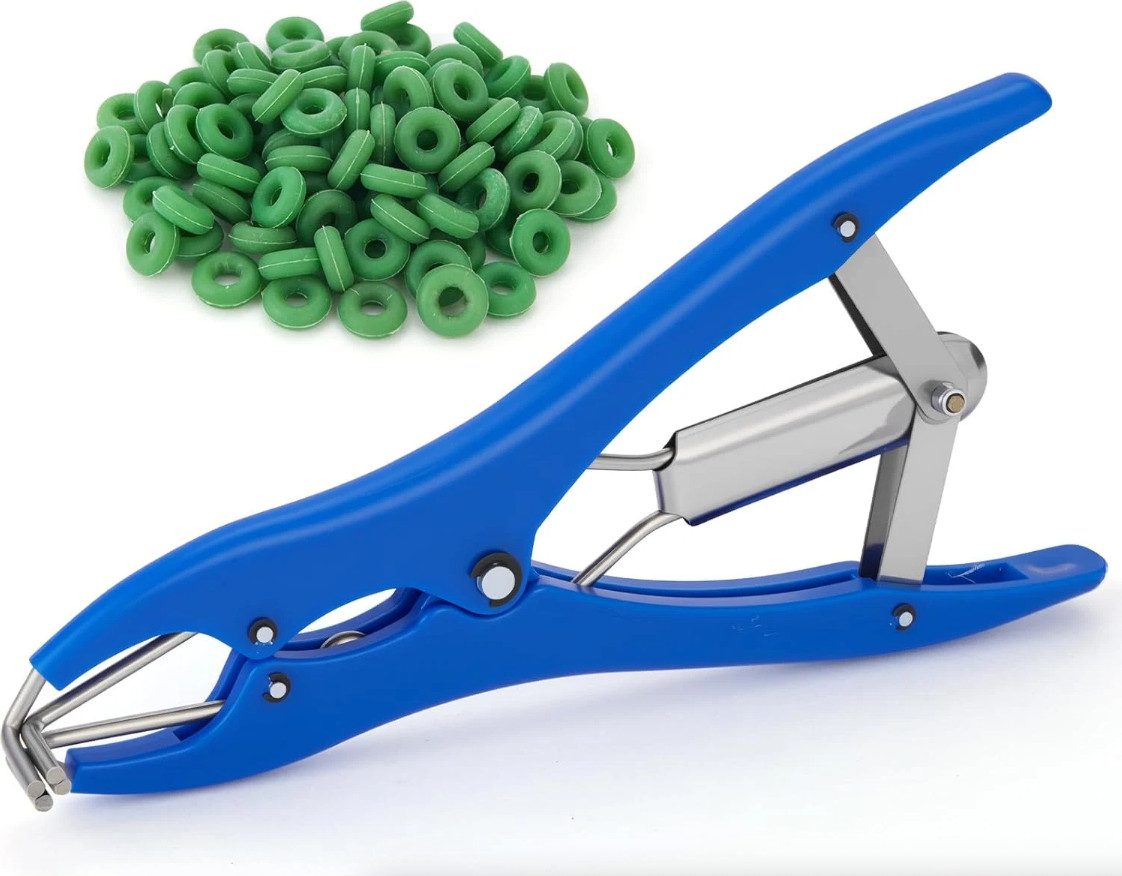 Set of 120 castration rings and tools for castrating goats, stainless steel