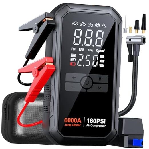 10-in-1 Jump Starter with Air Compressor 6000A 26800mAh 160PSI Portable Car 