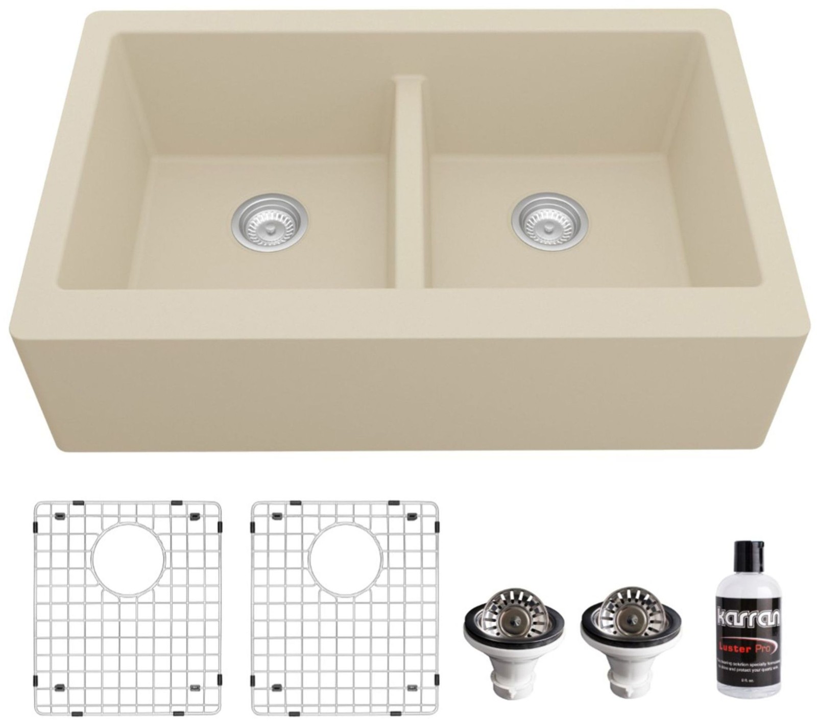 Karran USA QA-750-PK1 Quartz QA 34" Farmhouse Double Basin Quartz