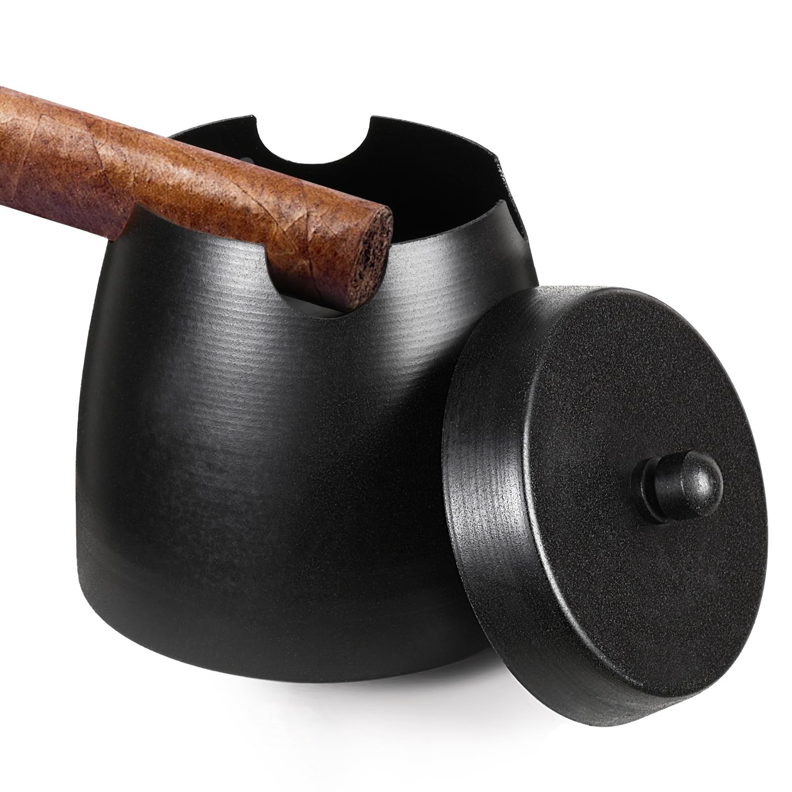 Cigar Ashtray with Lid for Outdoors Indoors Outside Patio Home Small, Black 