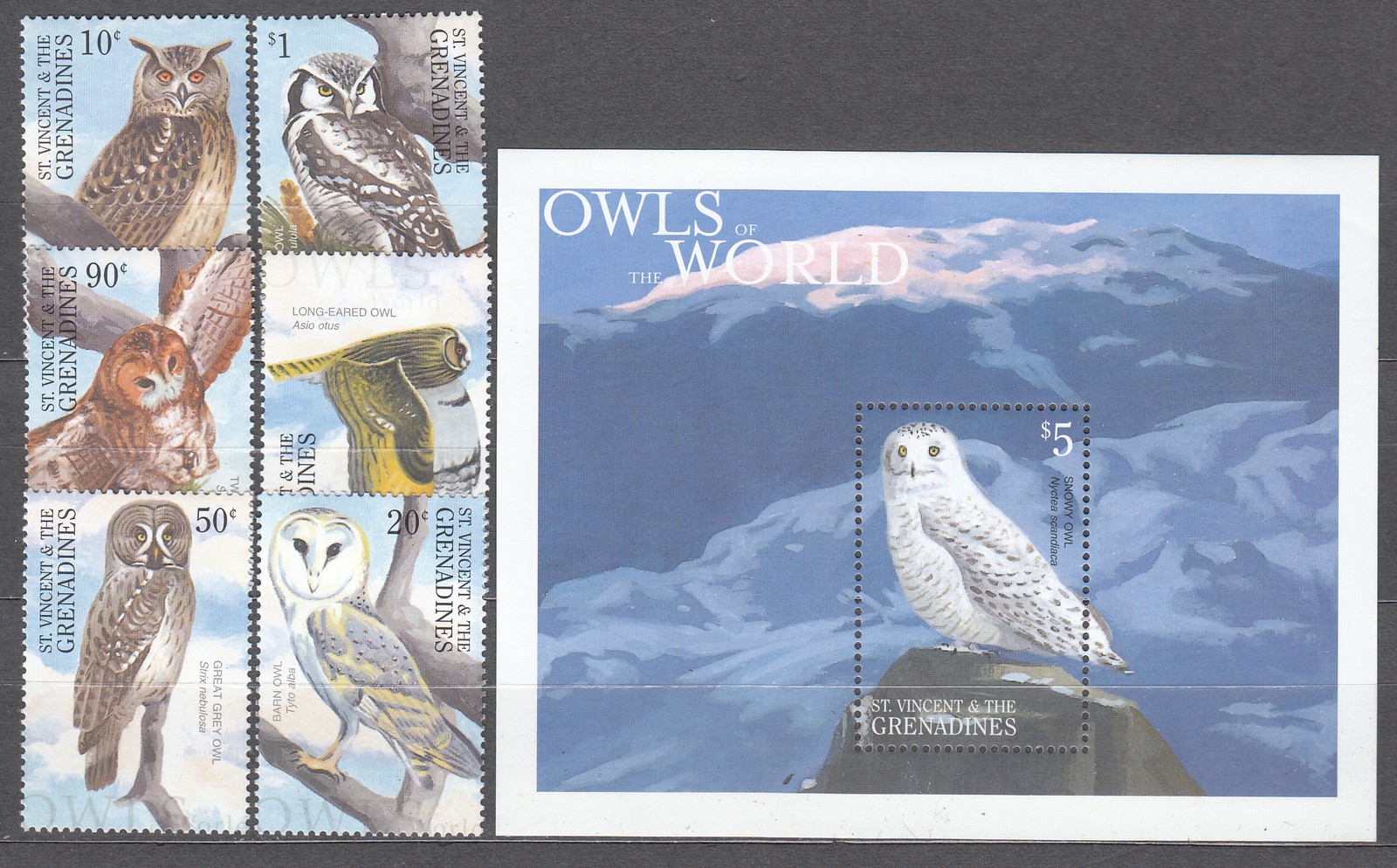 San Vicente - Mail Yvert 4260/65 + Sheet 508 ** MNH Fauna - Birds Of Prey - Owls
