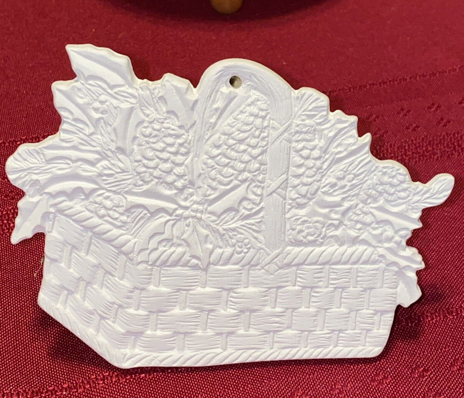 Vintage Mold Ceramic Bisque Christmas Pinecone Basket Ornament Ready to Paint