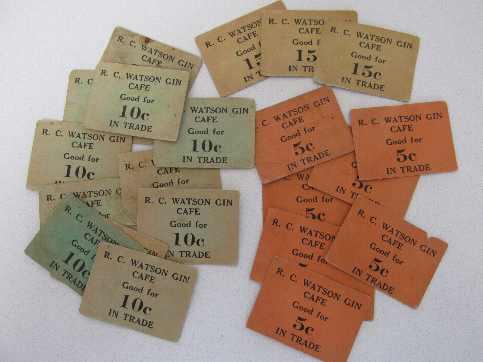Vintage Trade Coupons Lot  (R.C. Watson Gin Cafe 5c, 10c, 15c) As Depicted