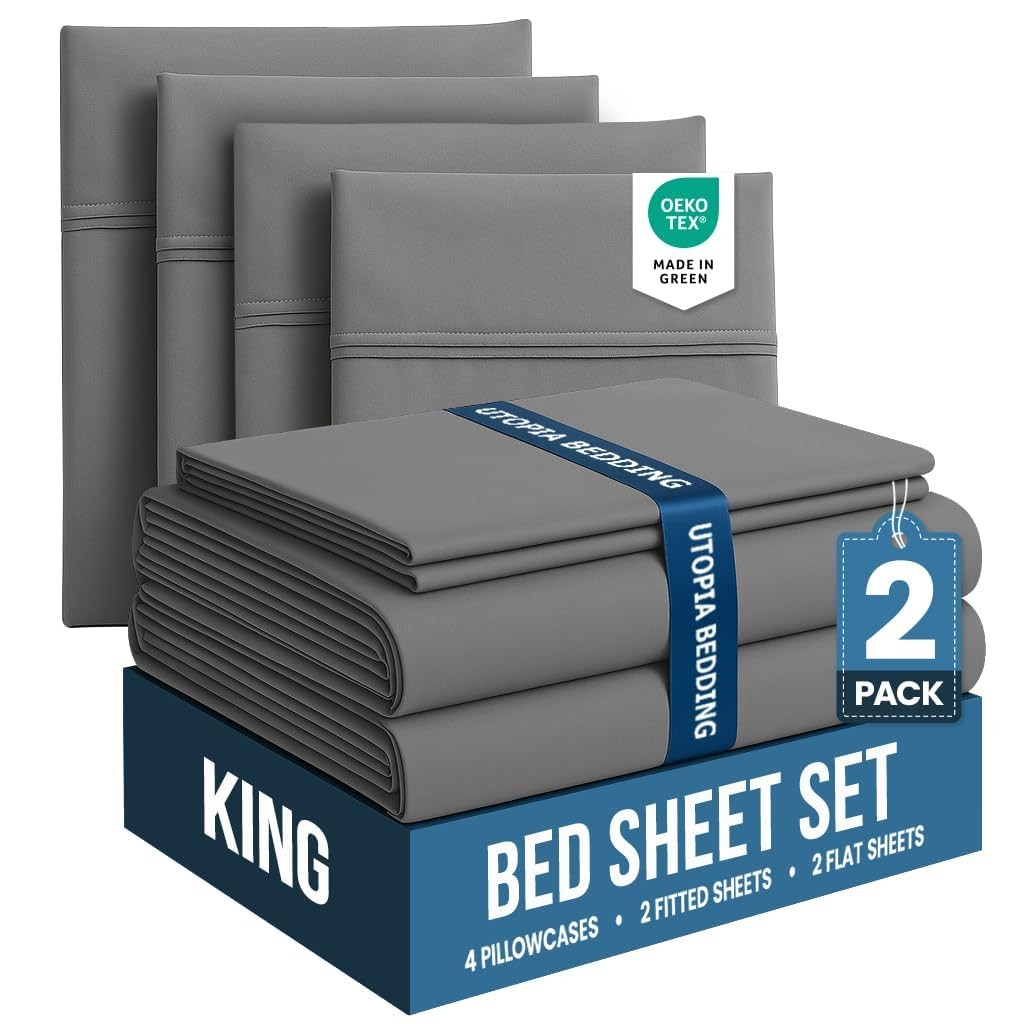 Utopia Bedding King Bed Sheets Set - Pack of 2 Sheet (Pack 2), Grey 