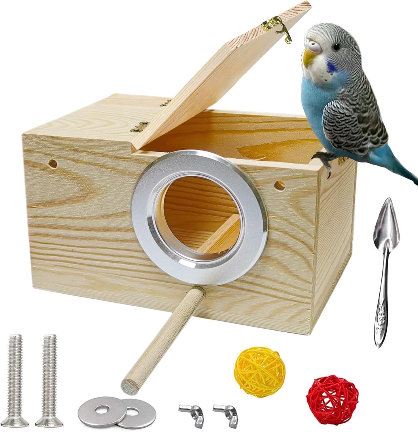 Bird Nest, Parakeet Box, Breeding Wood Budgie Parrot Sparrow 7.8” X 4.7” X 4.7”